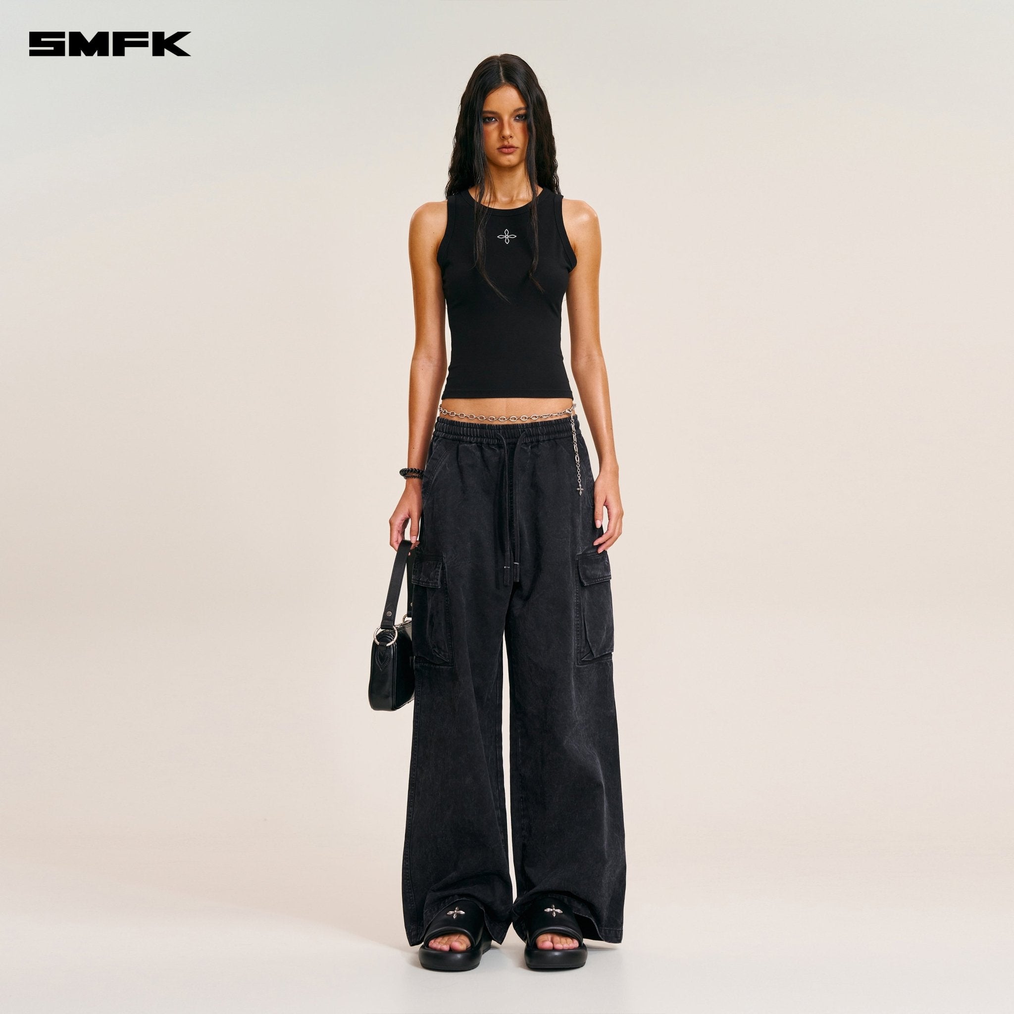 SMFK Compass Stamp Acetate Body Sports Tank In Wild Black | MADAX