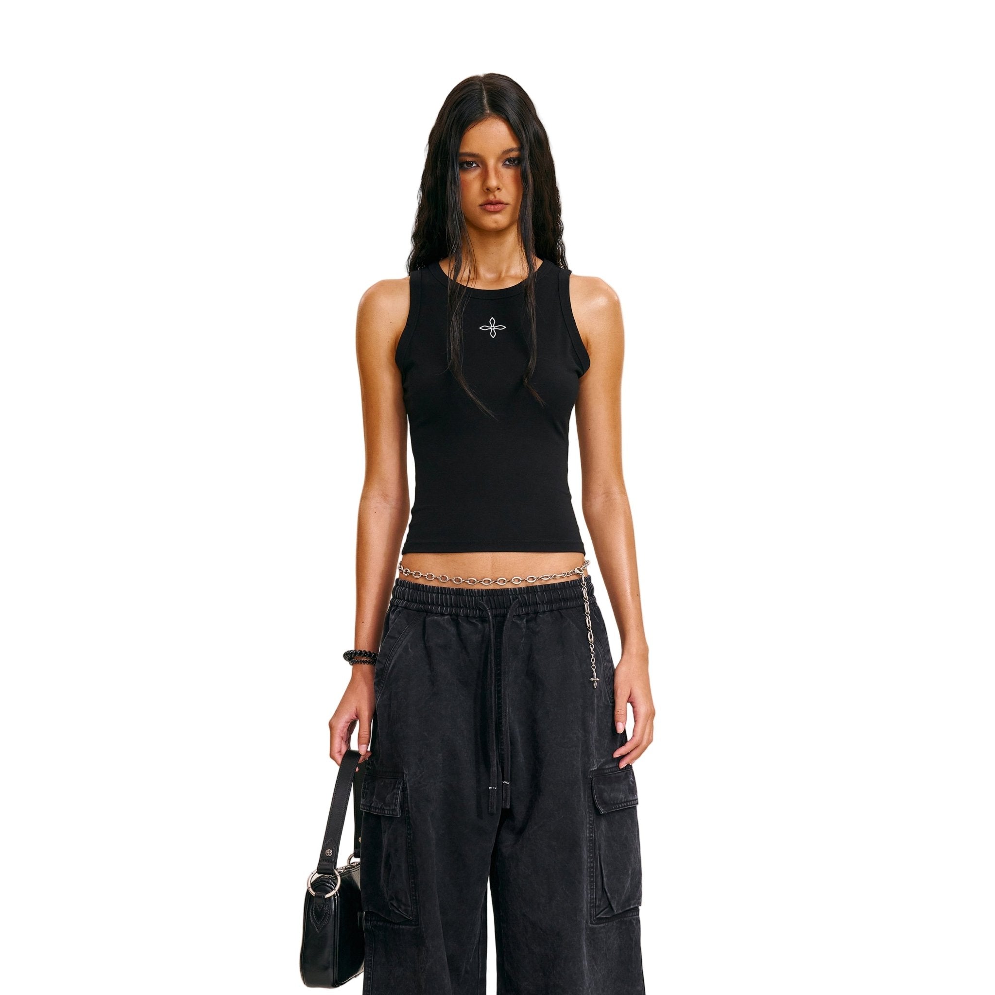 SMFK Compass Stamp Acetate Body Sports Tank In Wild Black | MADAX