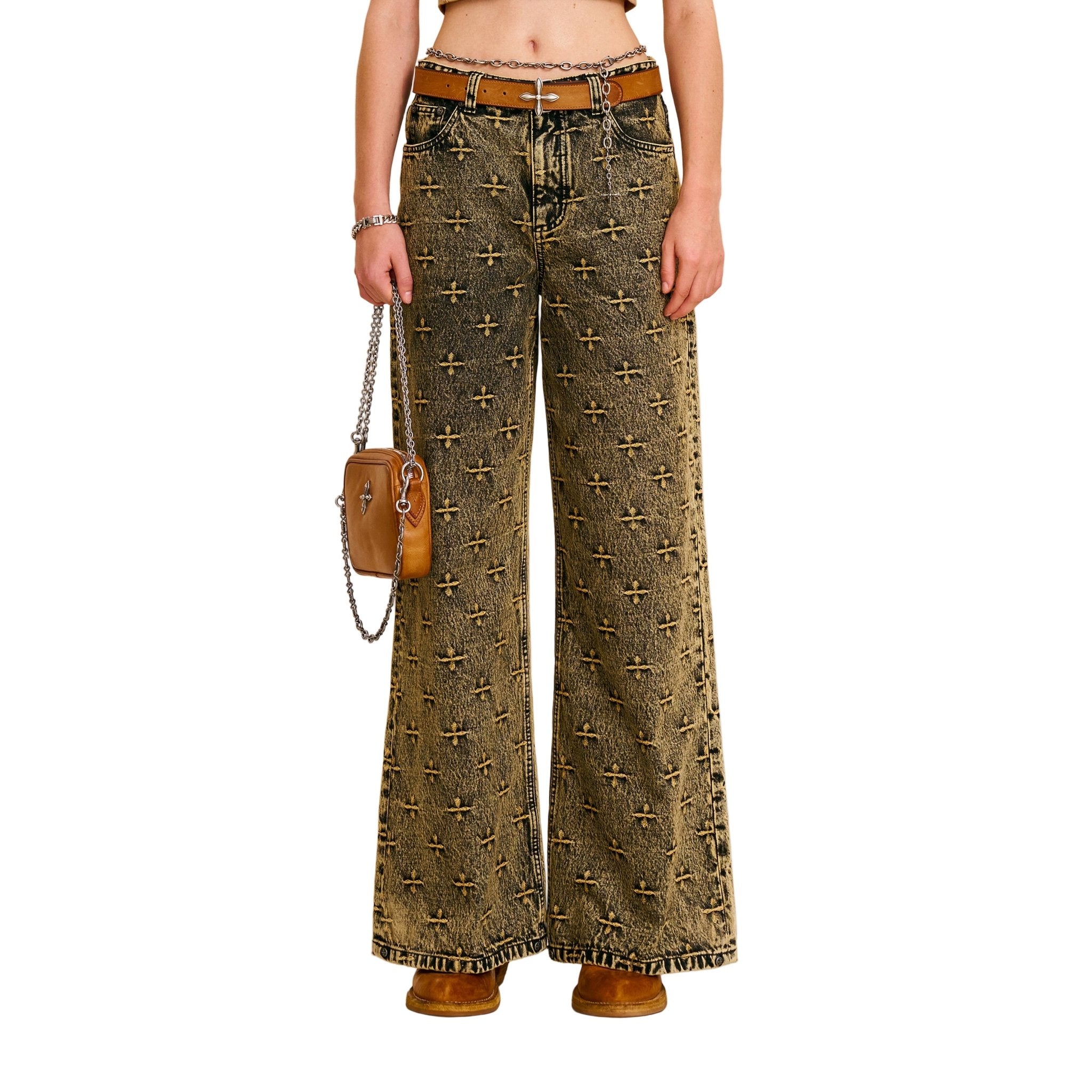 SMFK Compass Storm Garden Classic Wide Leg Jeans In Storm Garden (Yellow) | MADAX