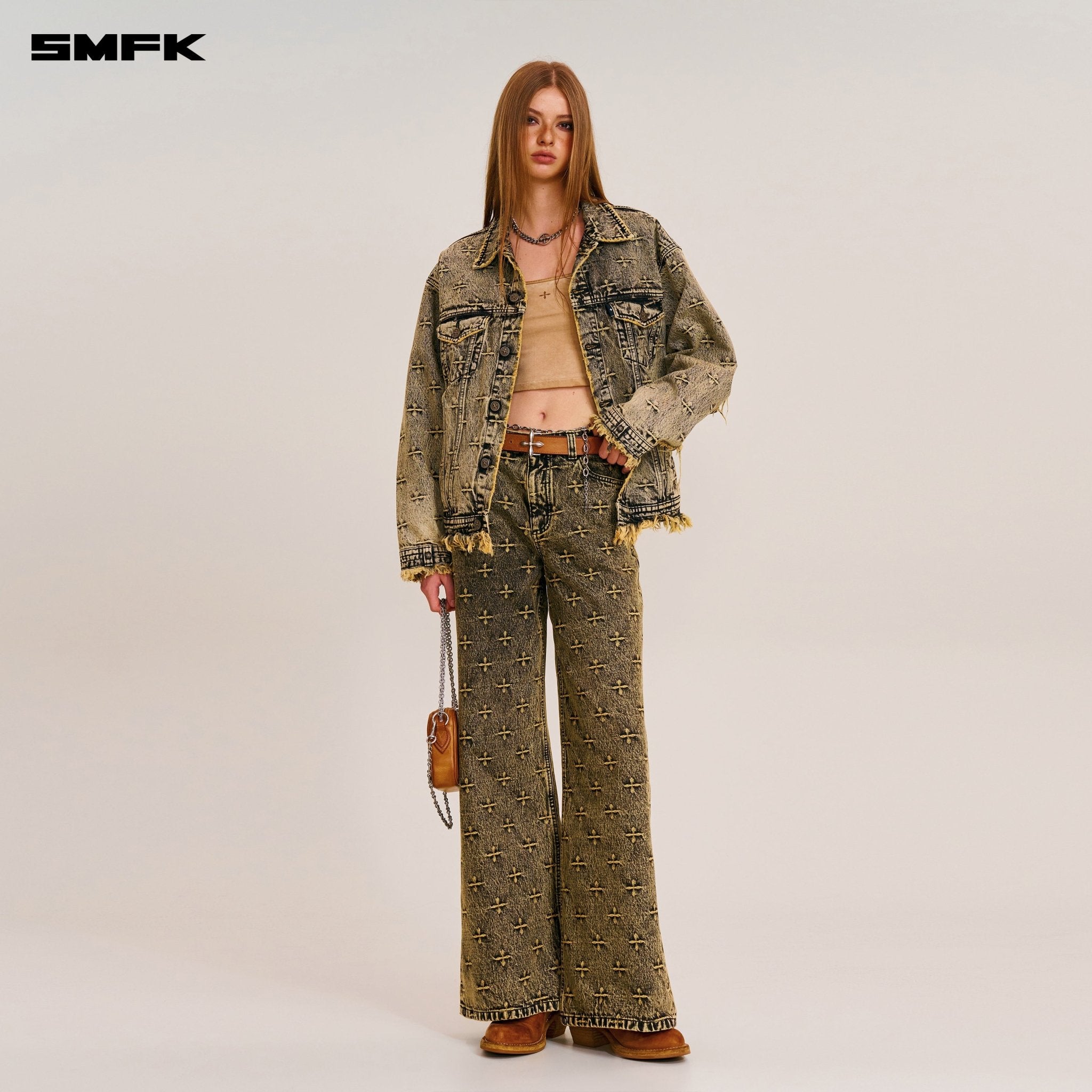 SMFK Compass Storm Garden Classic Wide Leg Jeans In Storm Garden (Yellow) | MADAX