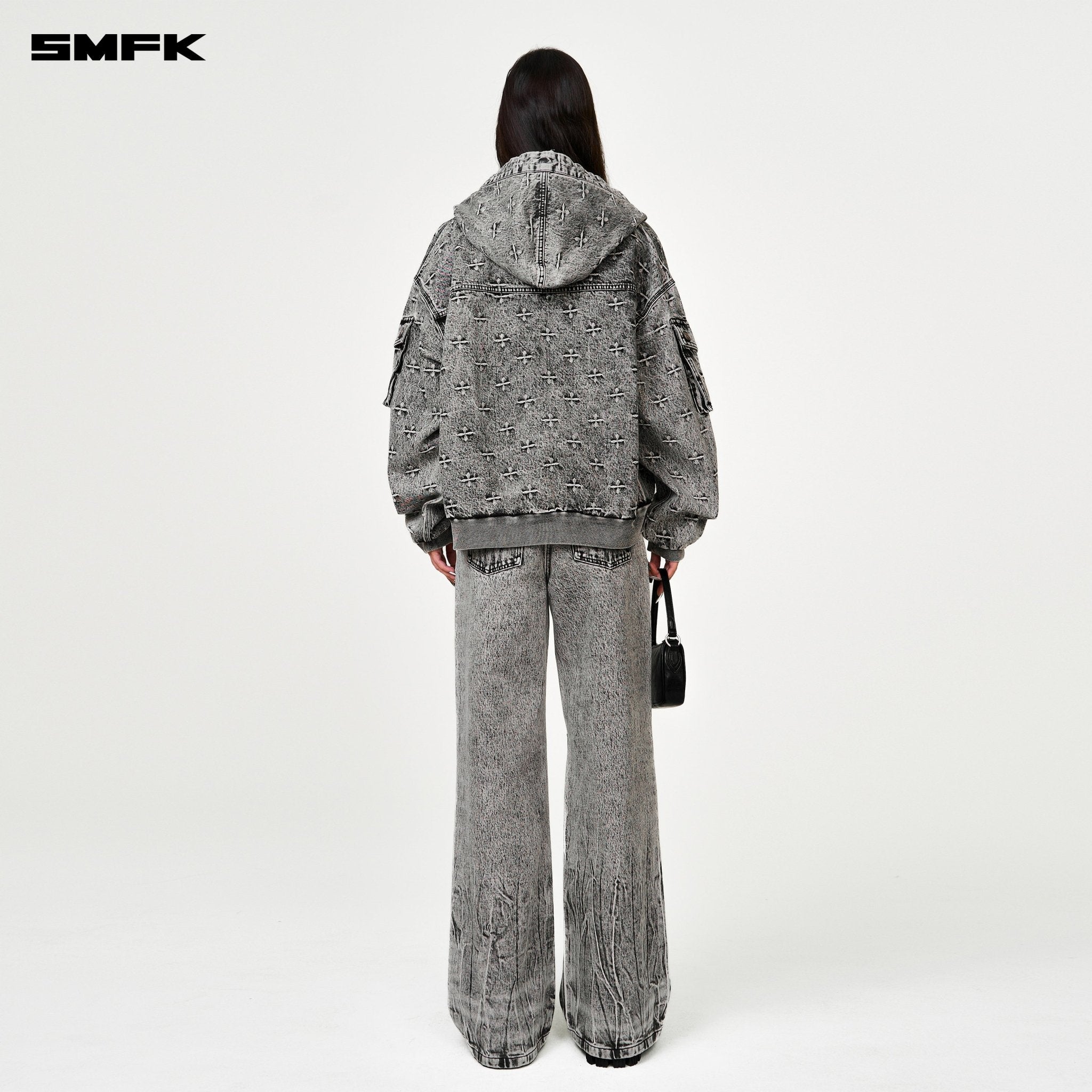 SMFK Compass Storm Garden Oversize Denim Hoodie In Grey | MADAX
