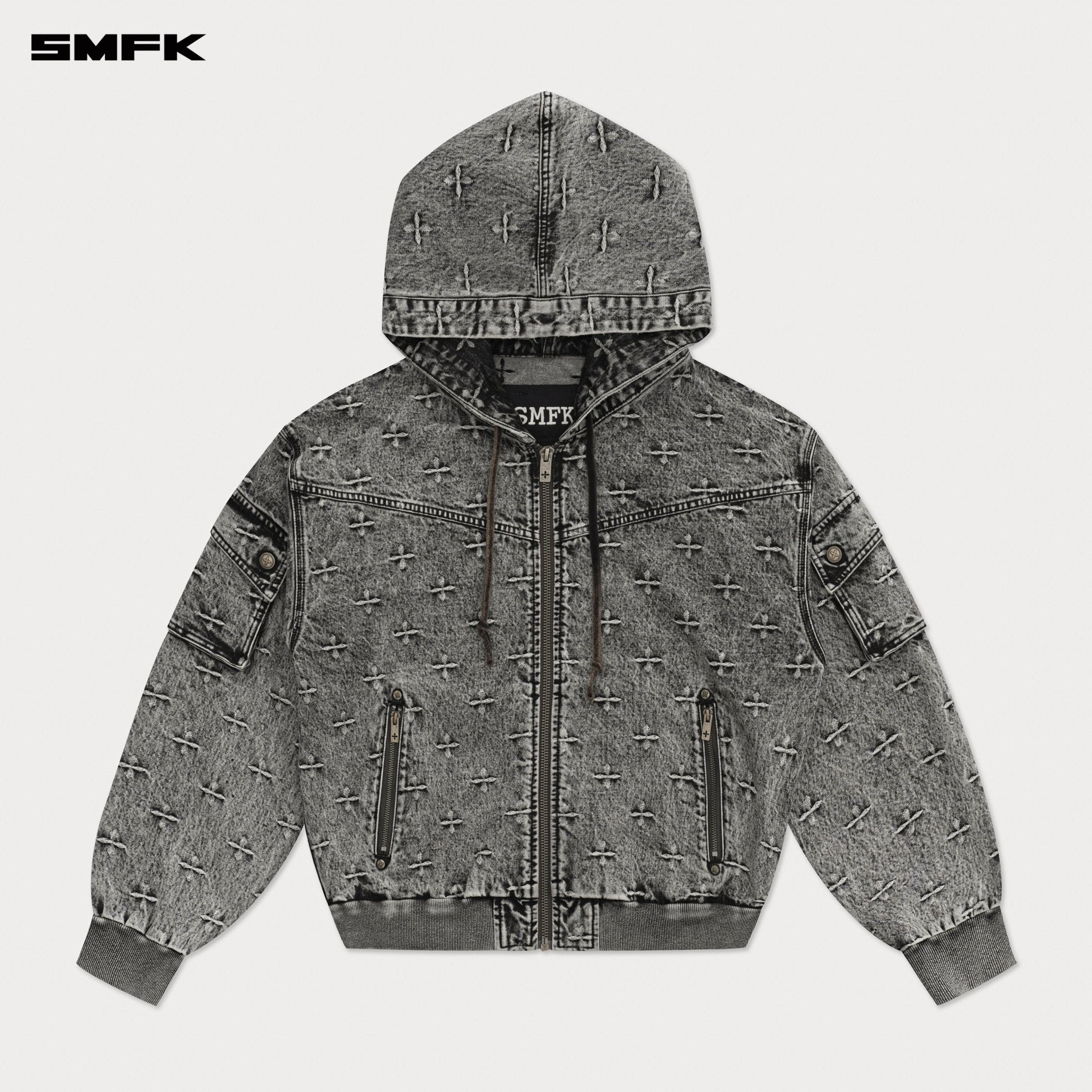SMFK Compass Storm Garden Oversize Denim Hoodie In Grey | MADAX