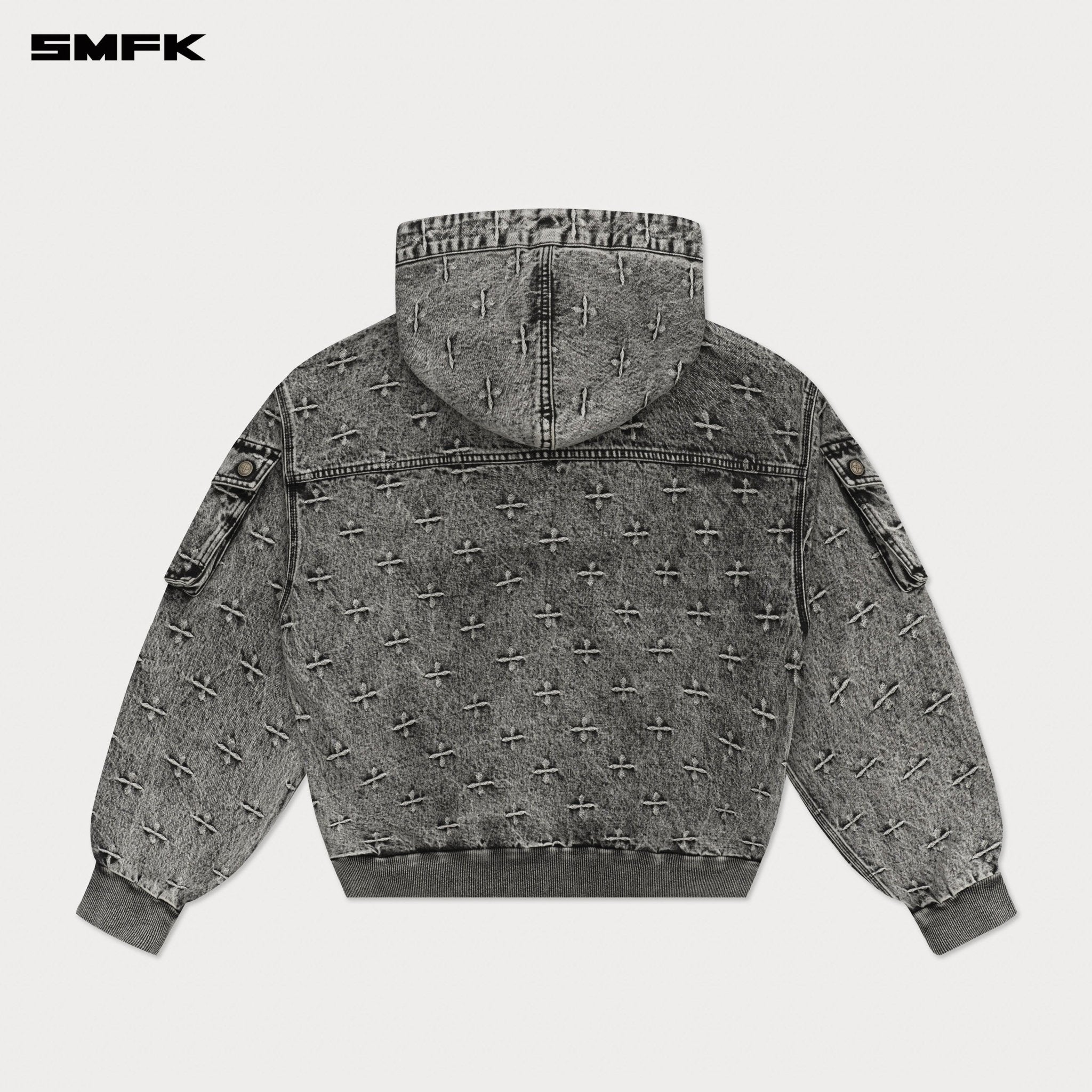 SMFK Compass Storm Garden Oversize Denim Hoodie In Grey | MADAX