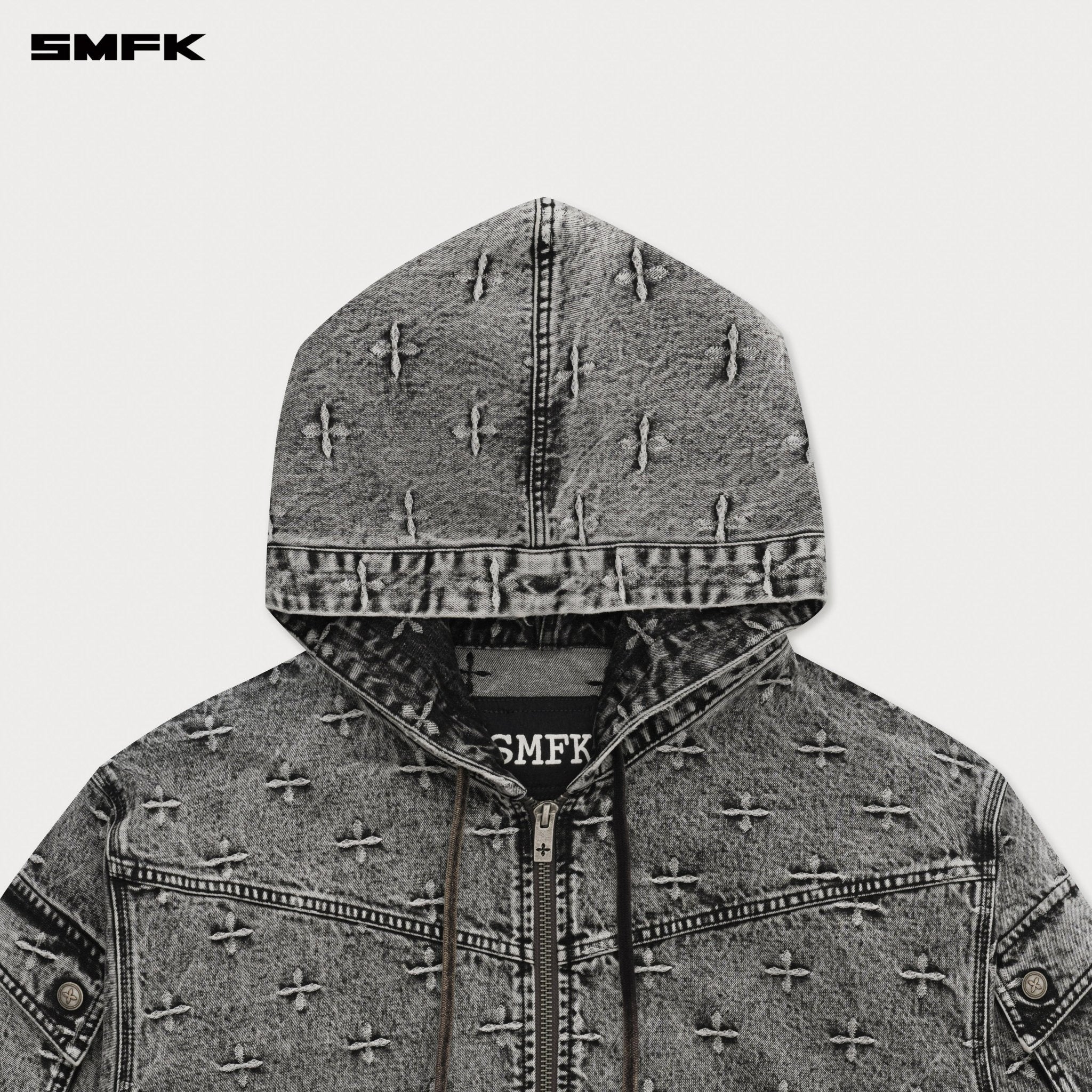 SMFK Compass Storm Garden Oversize Denim Hoodie In Grey | MADAX