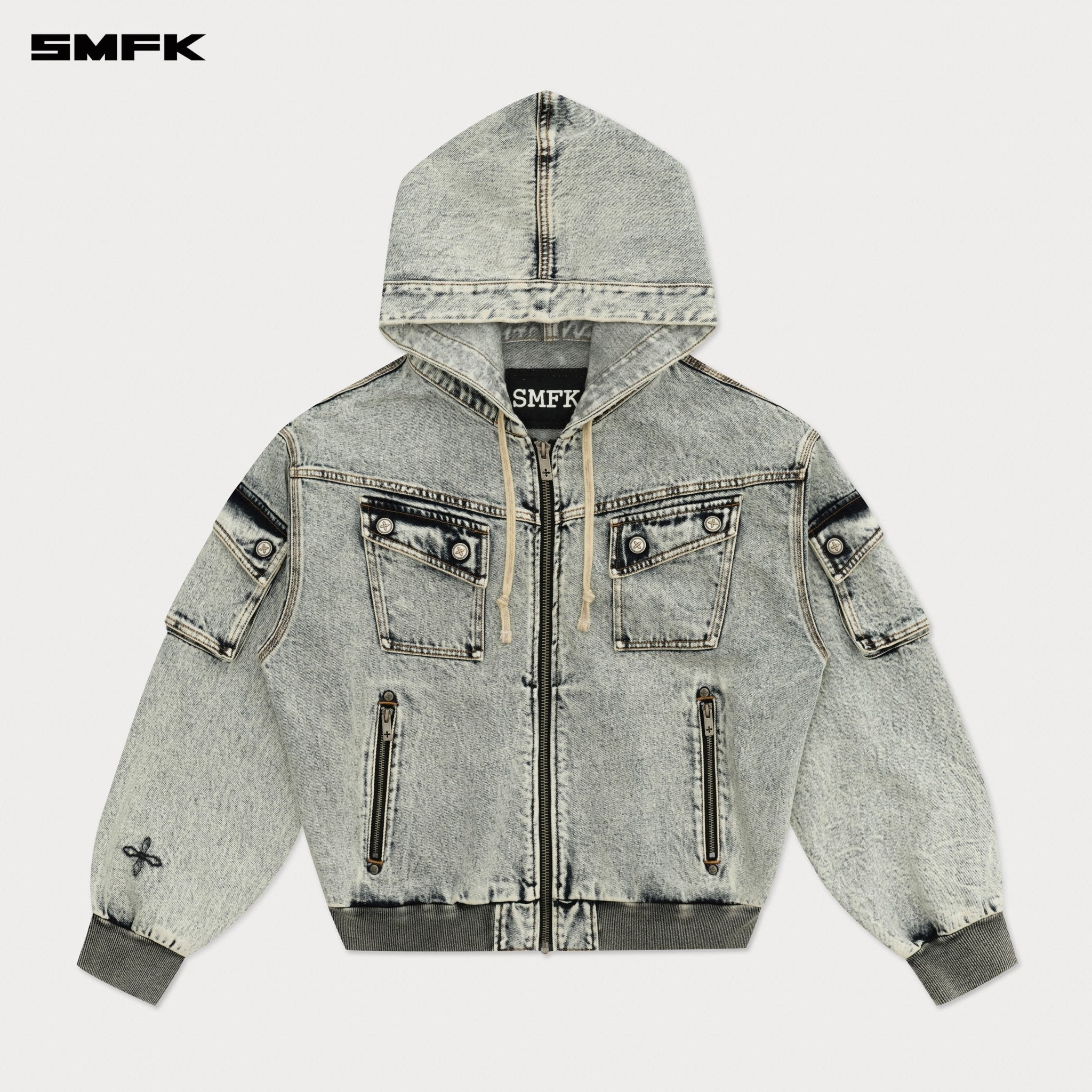 SMFK Compass Storm Garden Oversize Denim Hoodie In White | MADAX