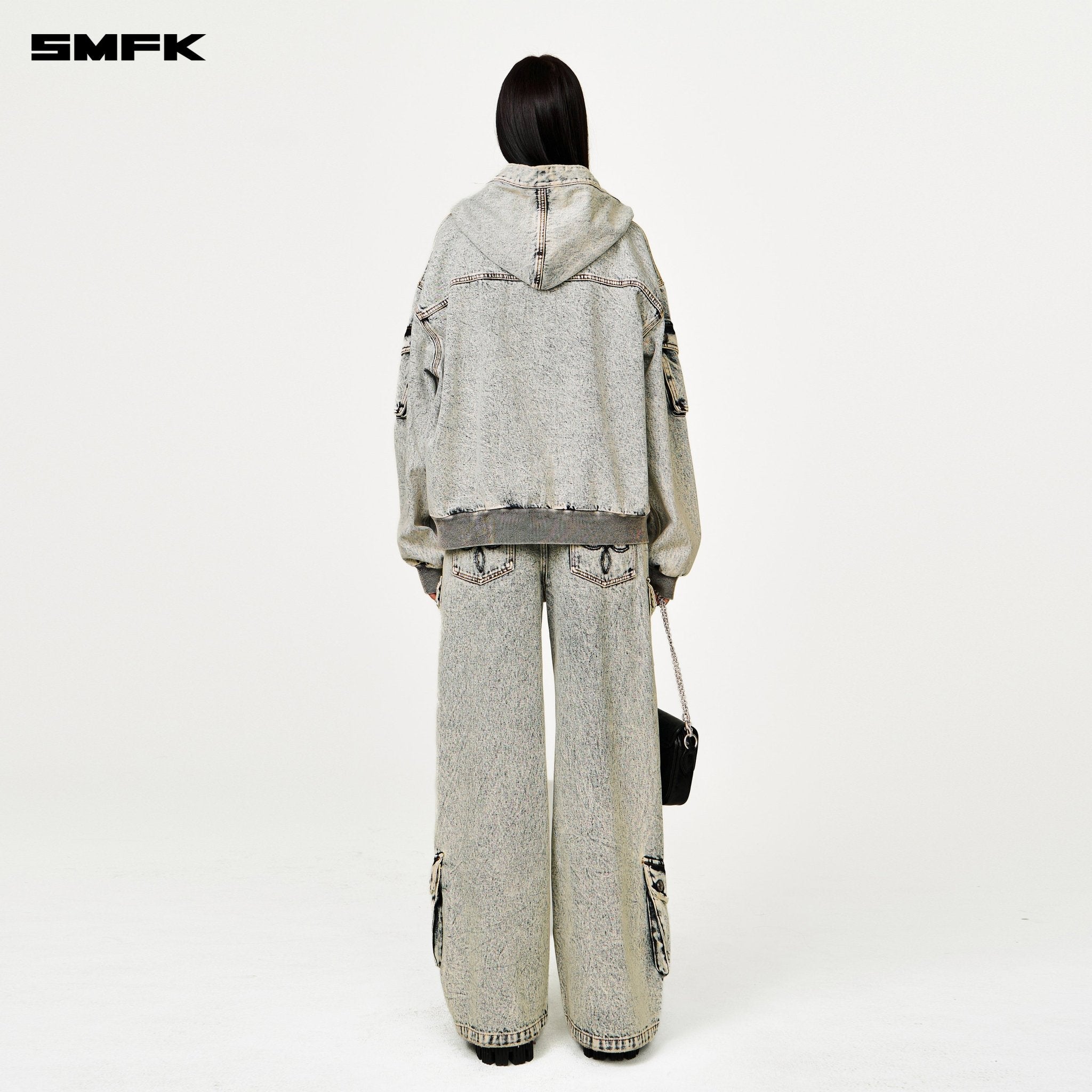 SMFK Compass Storm Garden Oversize Denim Hoodie In White | MADAX