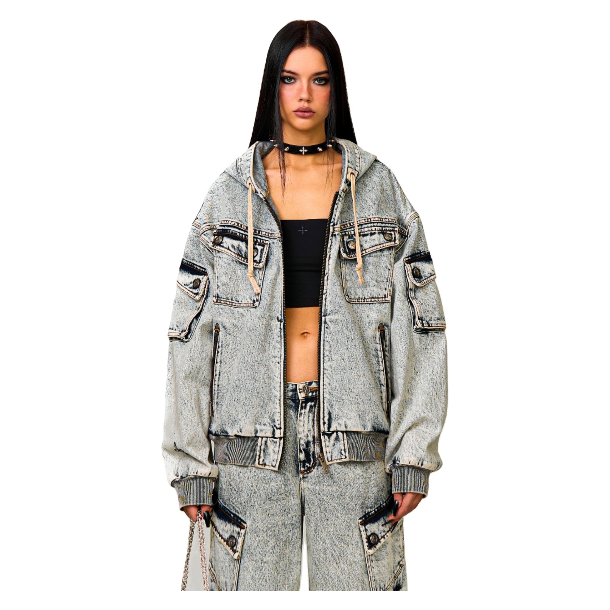 SMFK Compass Storm Garden Oversize Denim Hoodie In White | MADAX