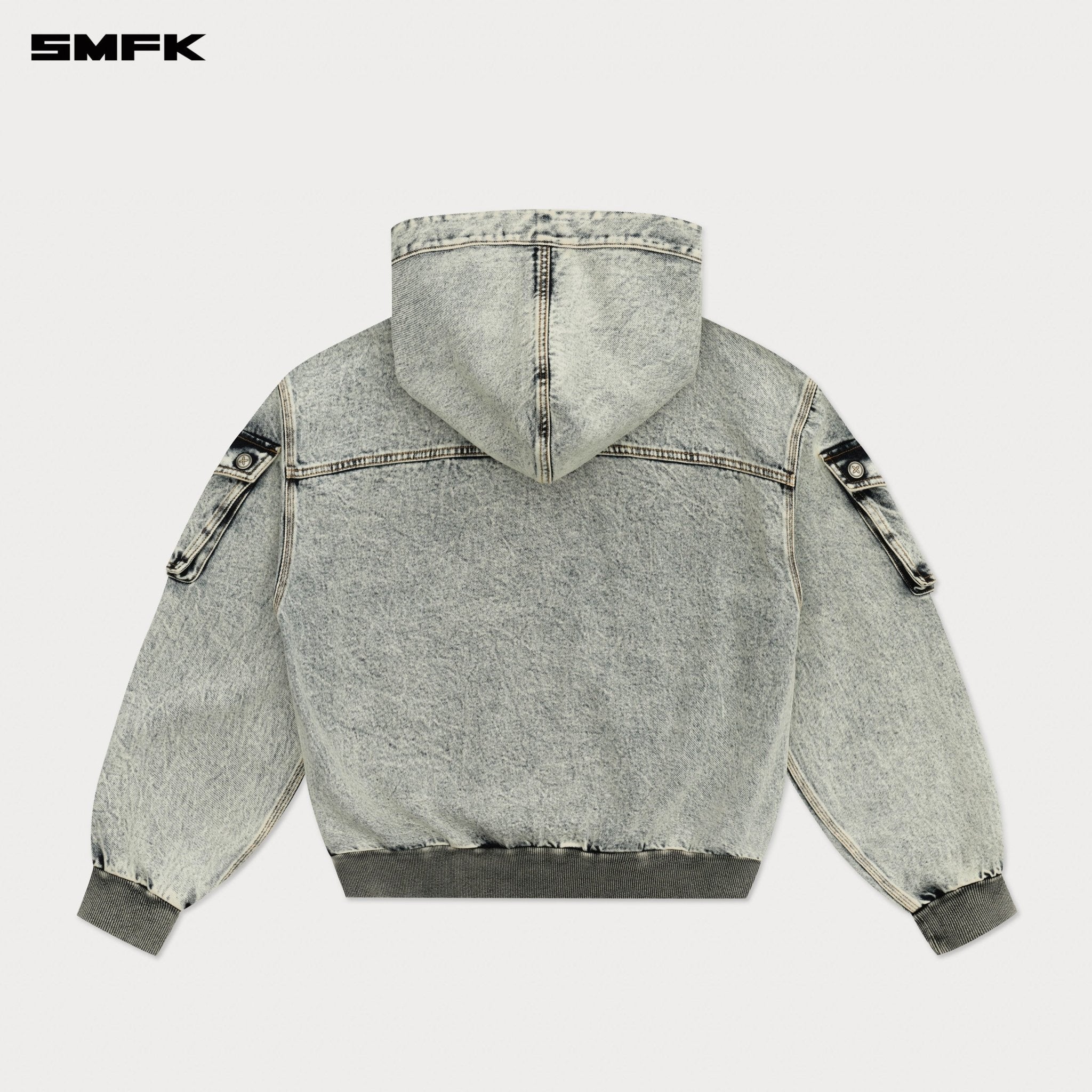 SMFK Compass Storm Garden Oversize Denim Hoodie In White | MADAX