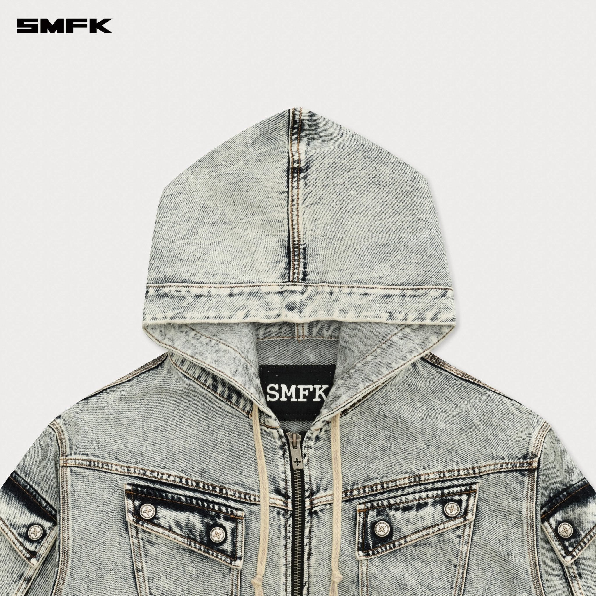 SMFK Compass Storm Garden Oversize Denim Hoodie In White | MADAX