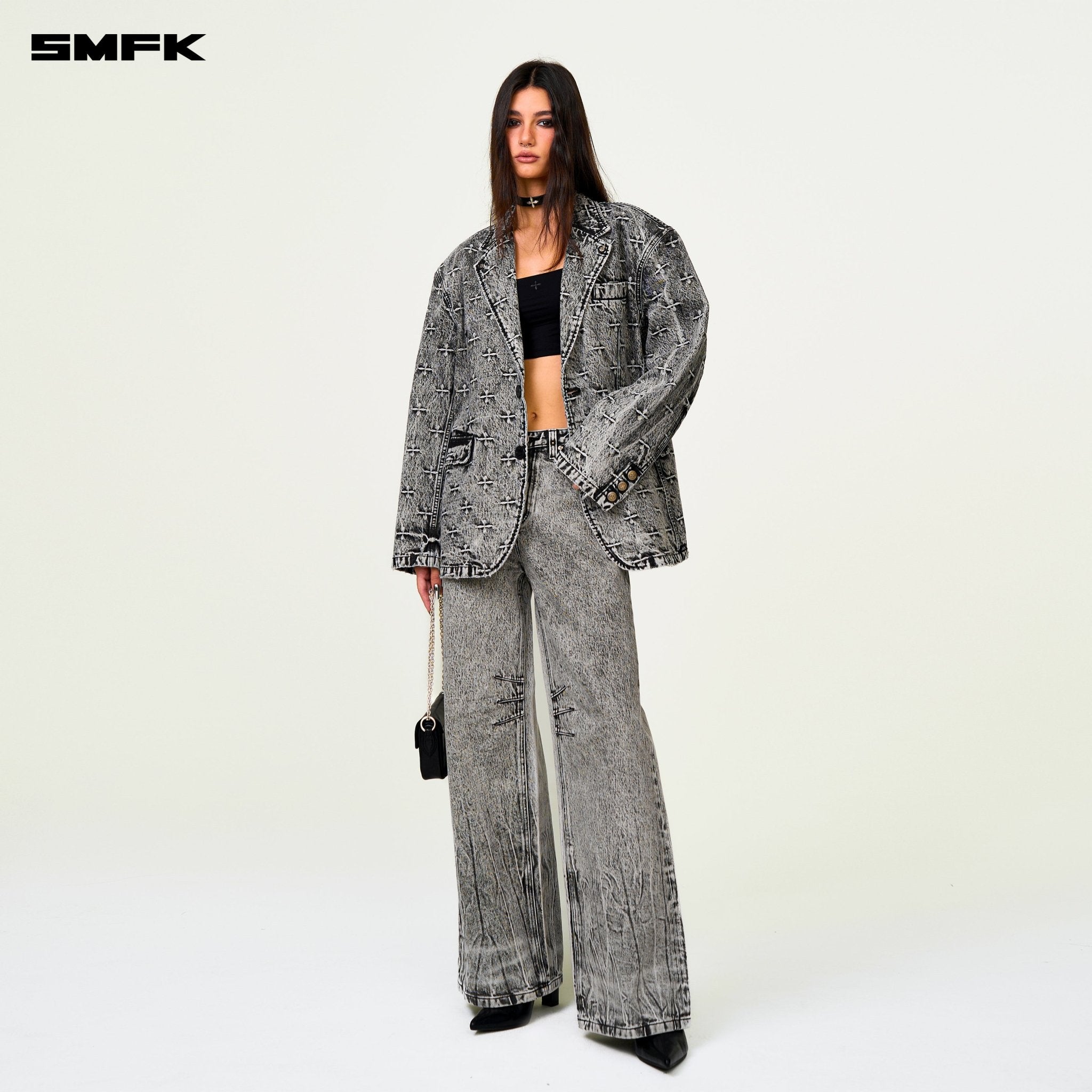 SMFK Compass Storm Oversize Denim Suit In Gray | MADAX