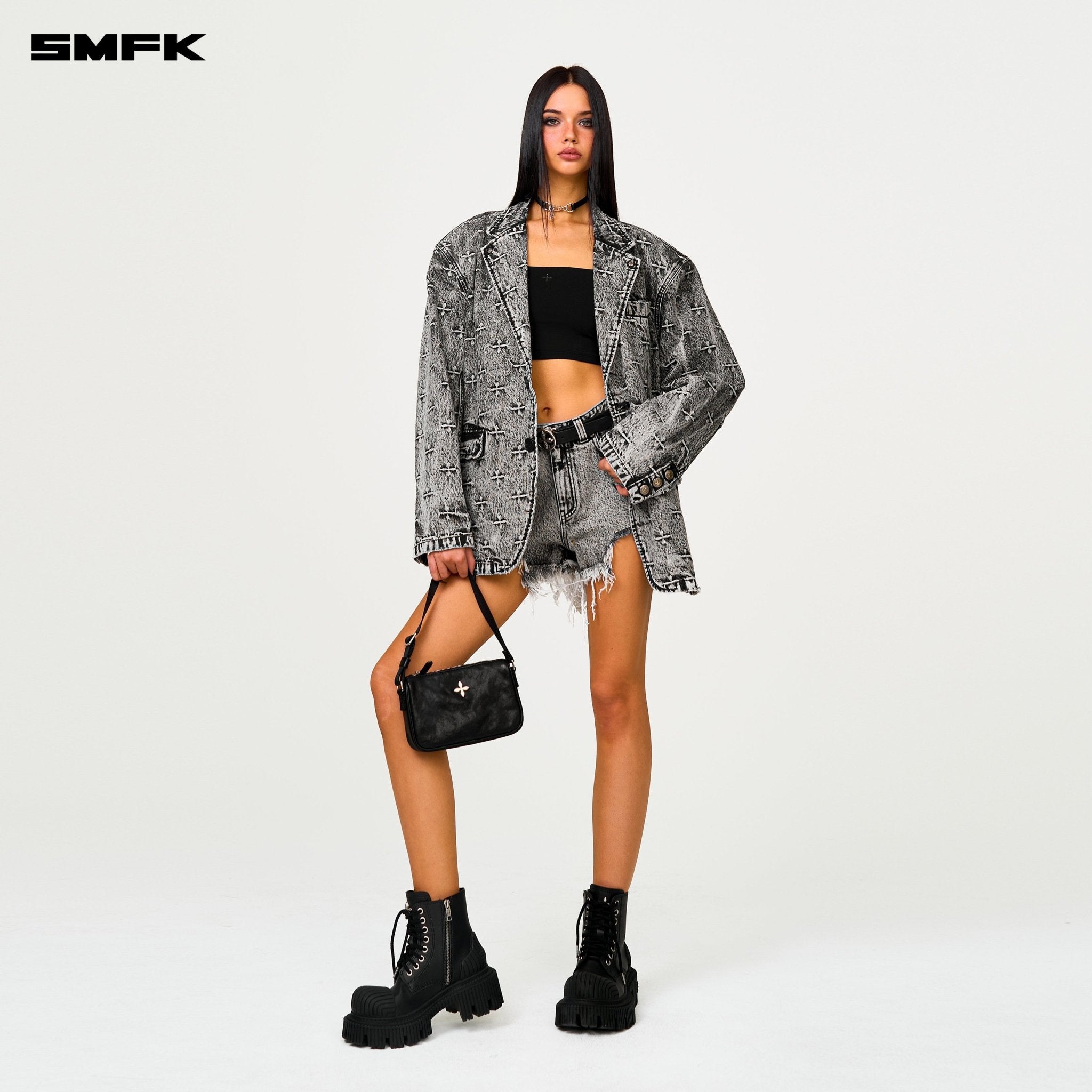 SMFK Compass Storm Oversize Denim Suit In Gray | MADAX