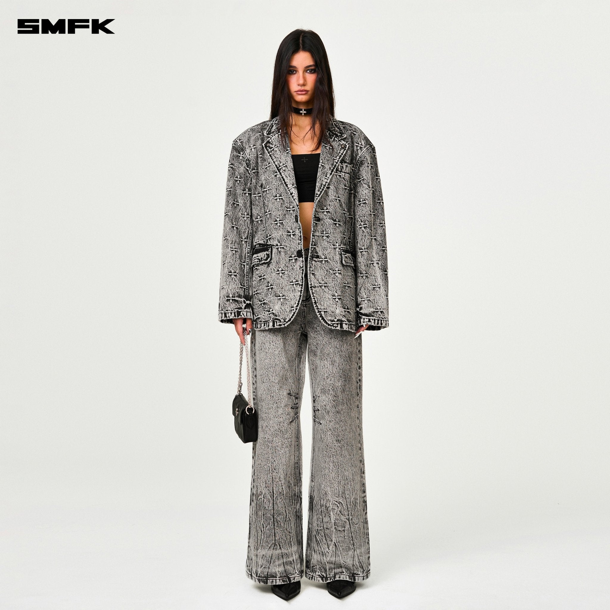 SMFK Compass Storm Oversize Denim Suit In Gray | MADAX