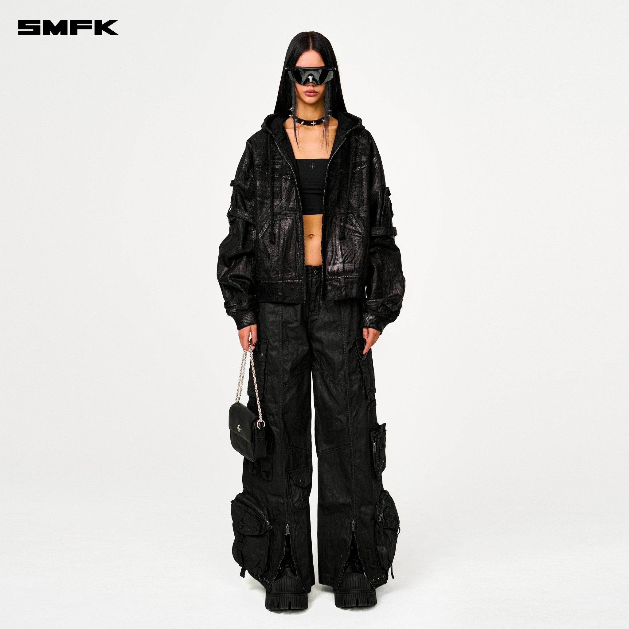 SMFK Compass Tarpan Waxed Denim Hoodie In Black | MADAX