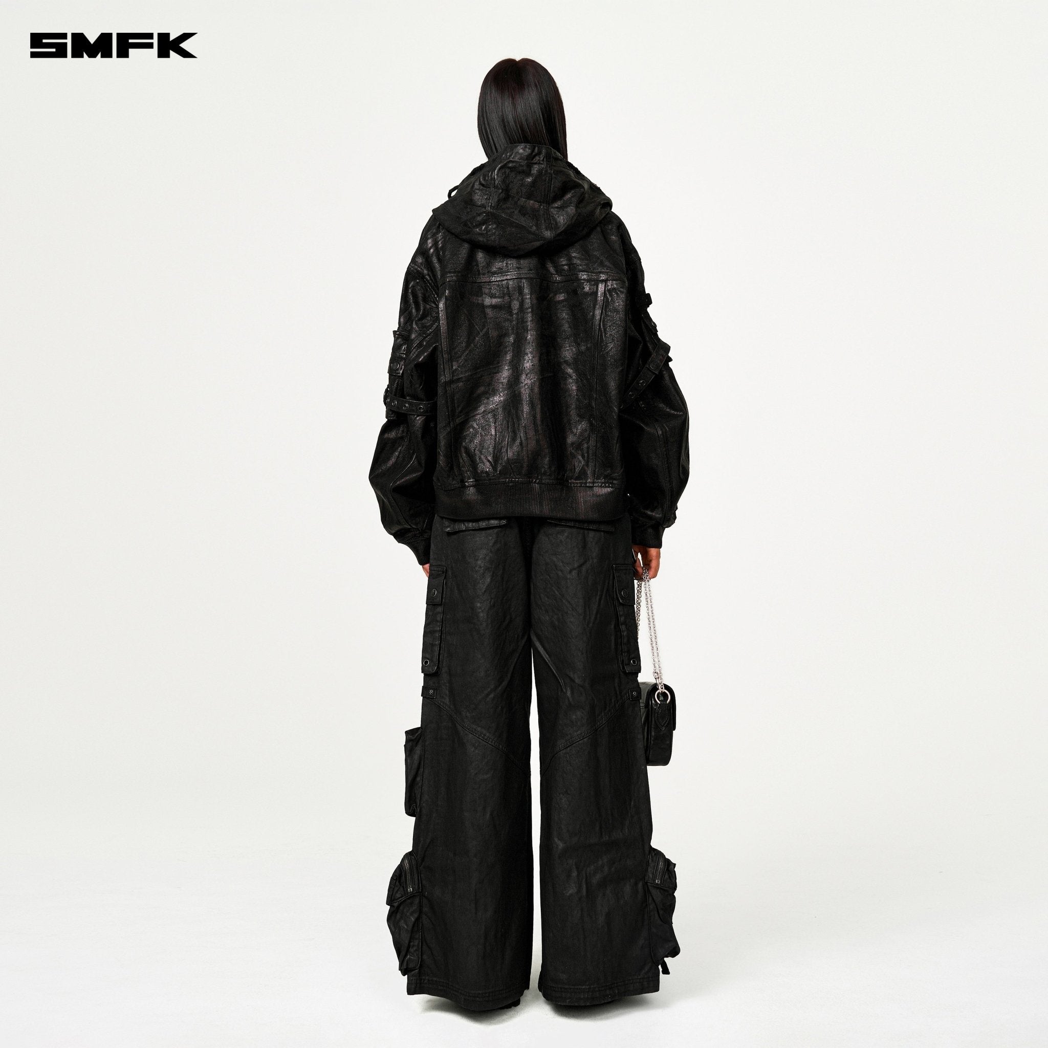 SMFK Compass Tarpan Waxed Denim Hoodie In Black | MADAX