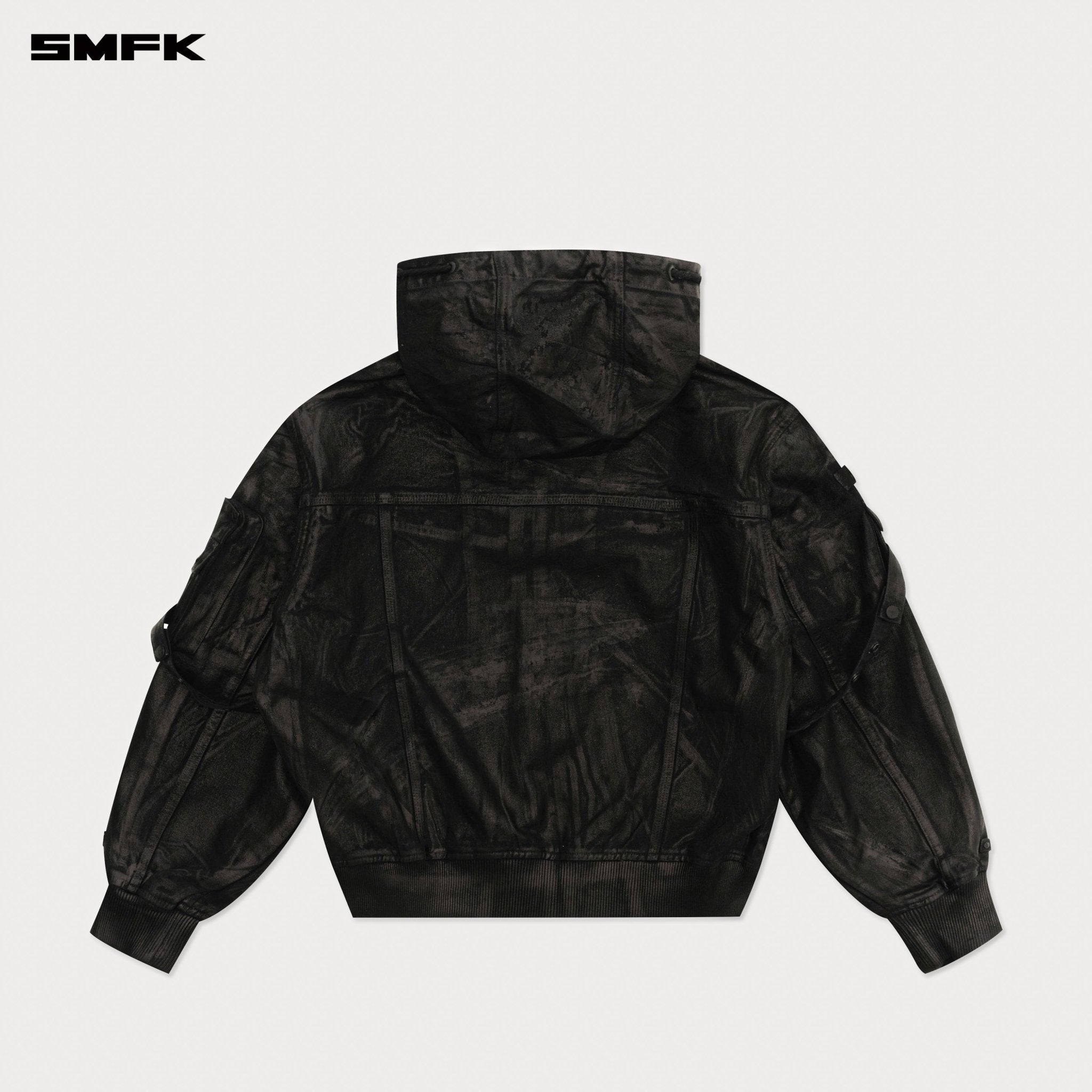 SMFK Compass Tarpan Waxed Denim Hoodie In Black | MADAX