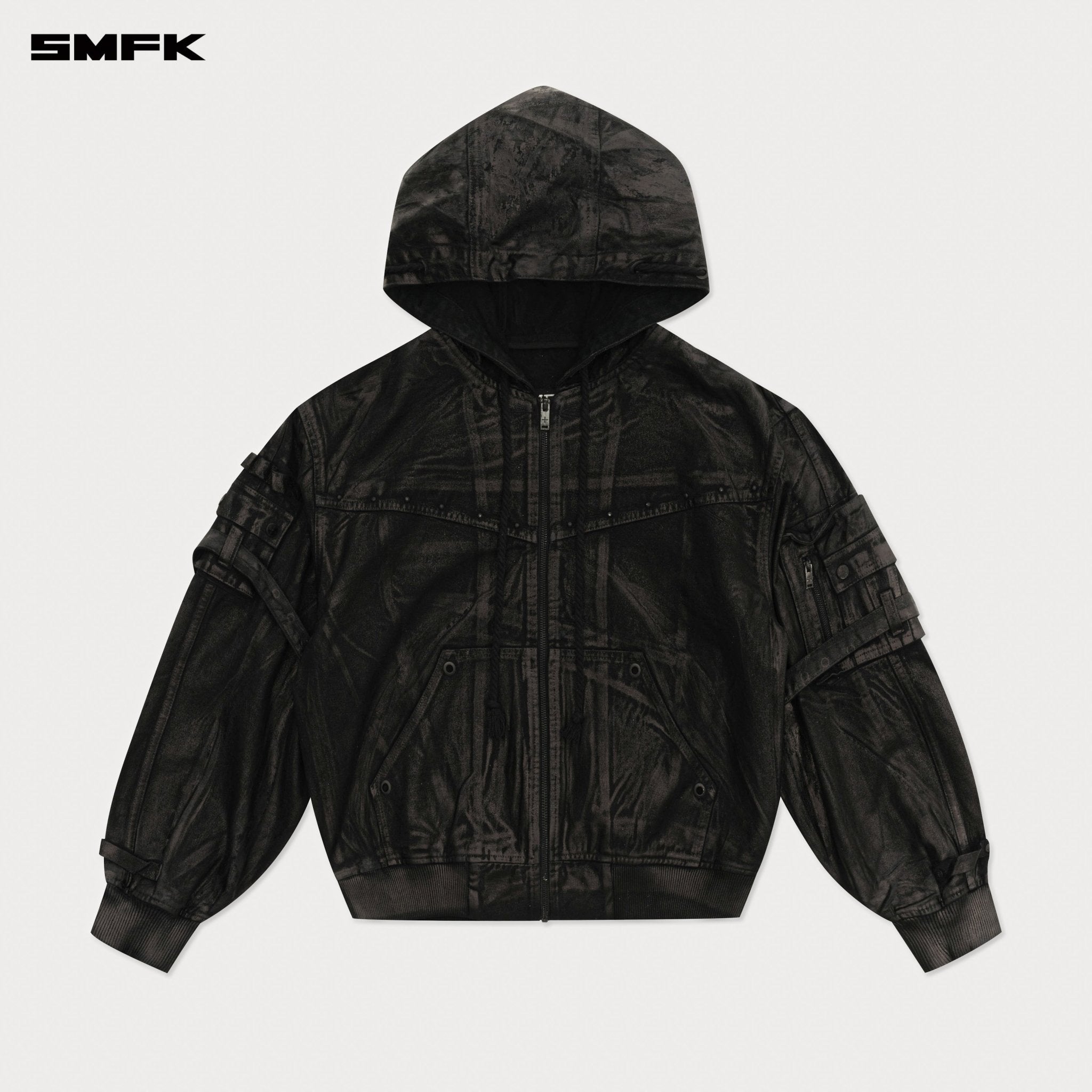 SMFK Compass Tarpan Waxed Denim Hoodie In Black | MADAX