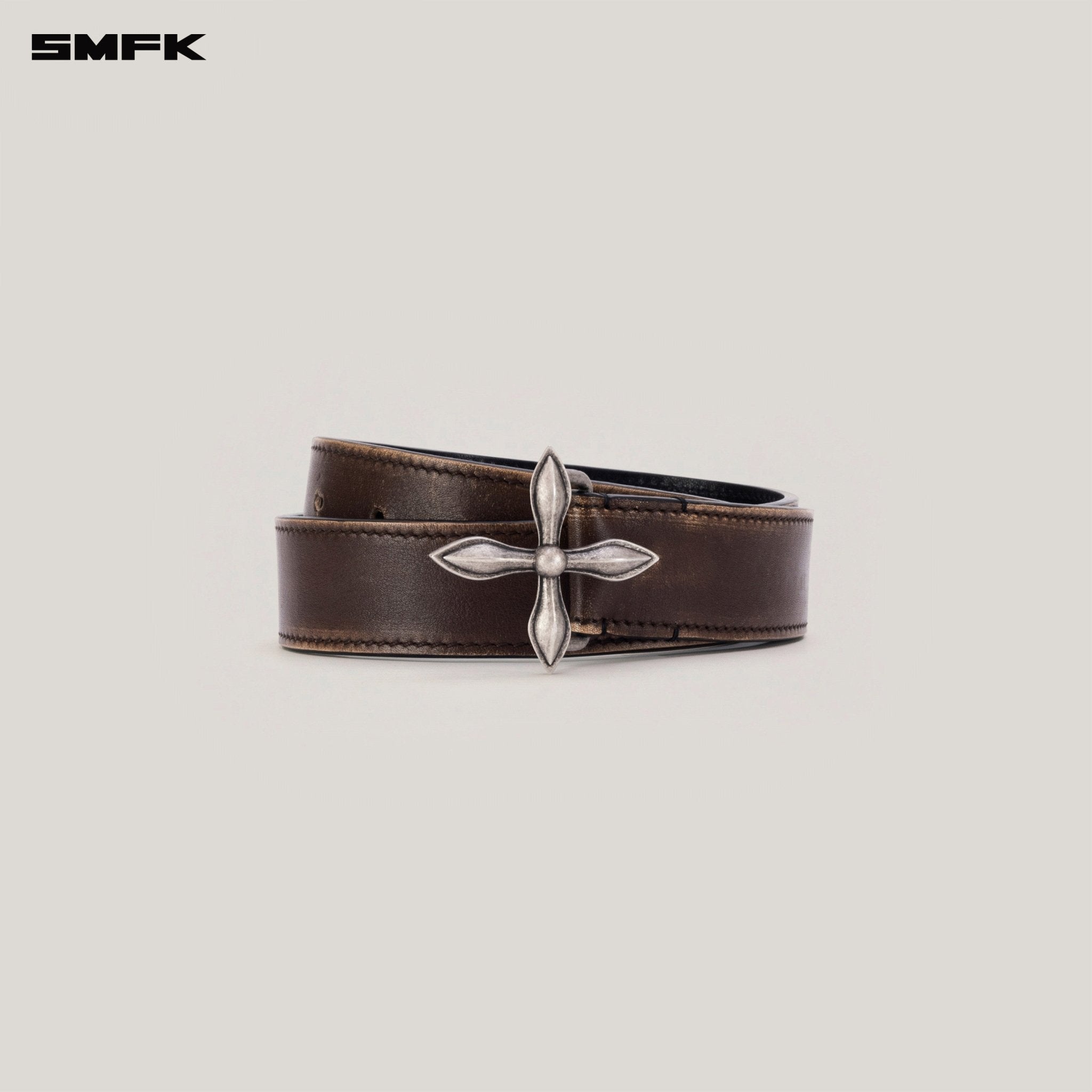 SMFK Compass Totem Handcraft Patina Leather Belt In Brown | MADAX