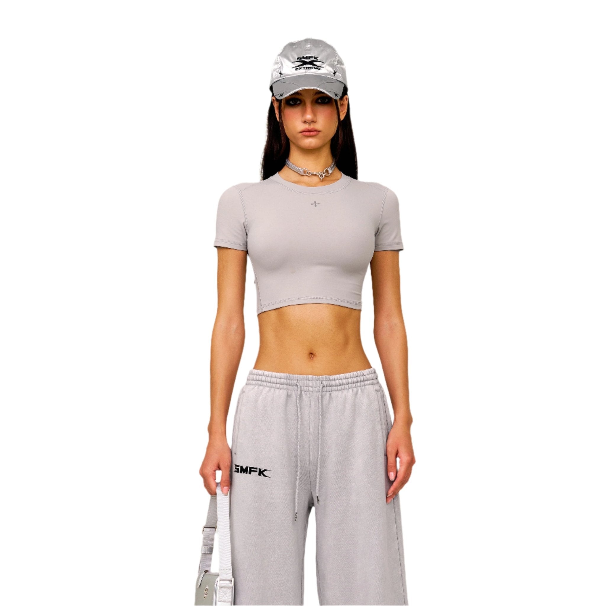 SMFK Compass Wave Body - shaping Skin Crop Tee In Grey | MADAX
