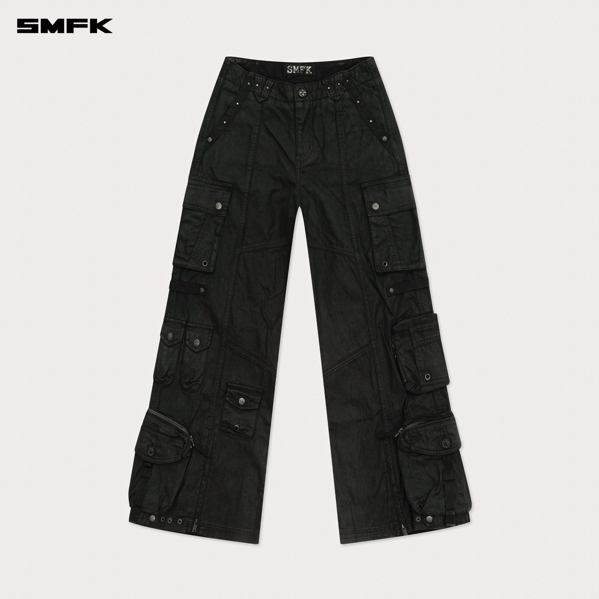 SMFK Compass Wild Cyber Mustang Waxed Wide - Leg Pants In Black | MADAX