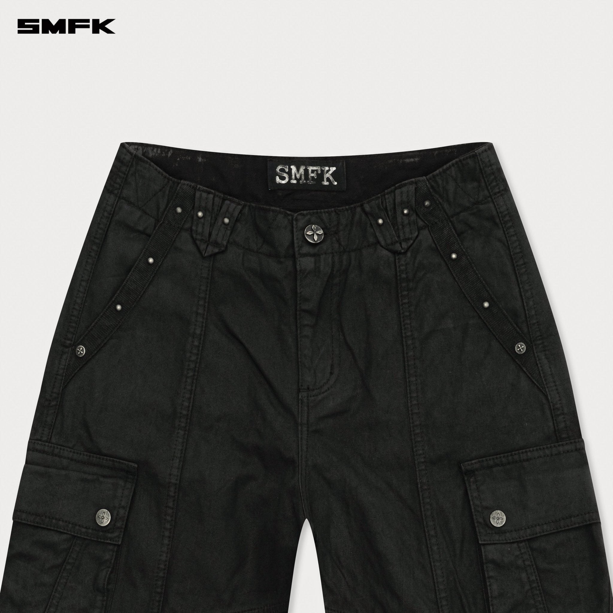 SMFK Compass Wild Cyber Mustang Waxed Wide - Leg Pants In Black | MADAX