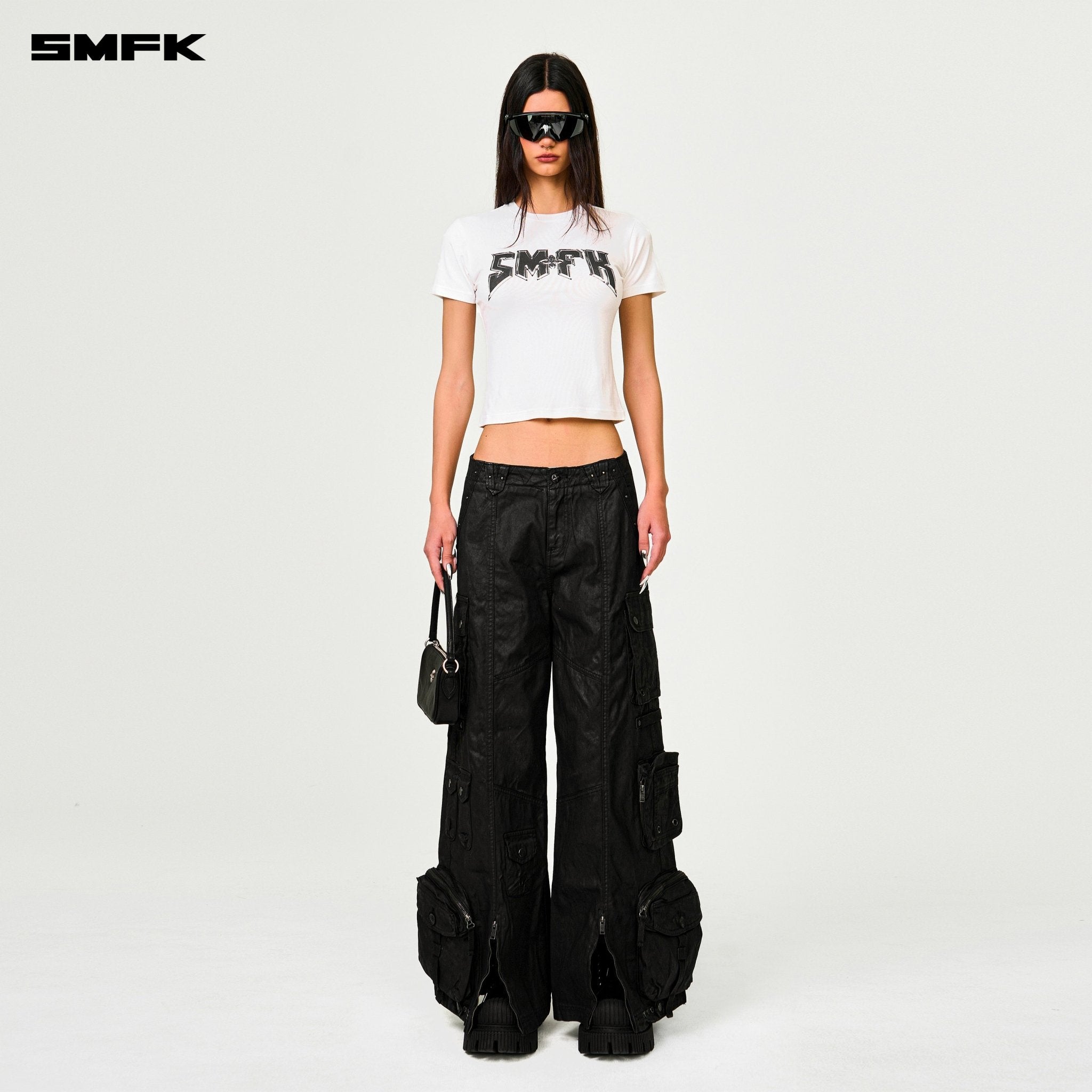 SMFK Compass Wild Cyber Mustang Waxed Wide - Leg Pants In Black | MADAX