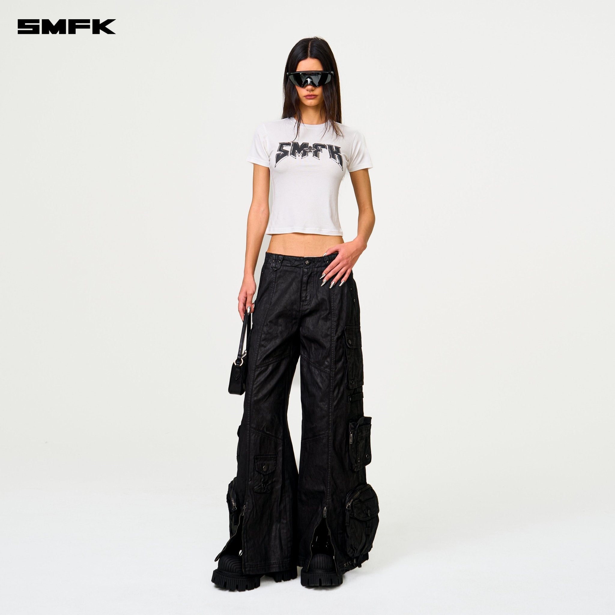 SMFK Compass Wild Cyber Mustang Waxed Wide - Leg Pants In Black | MADAX
