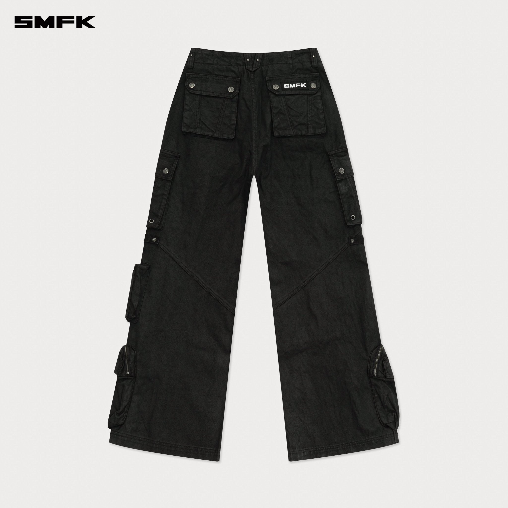 SMFK Compass Wild Cyber Mustang Waxed Wide - Leg Pants In Black | MADAX