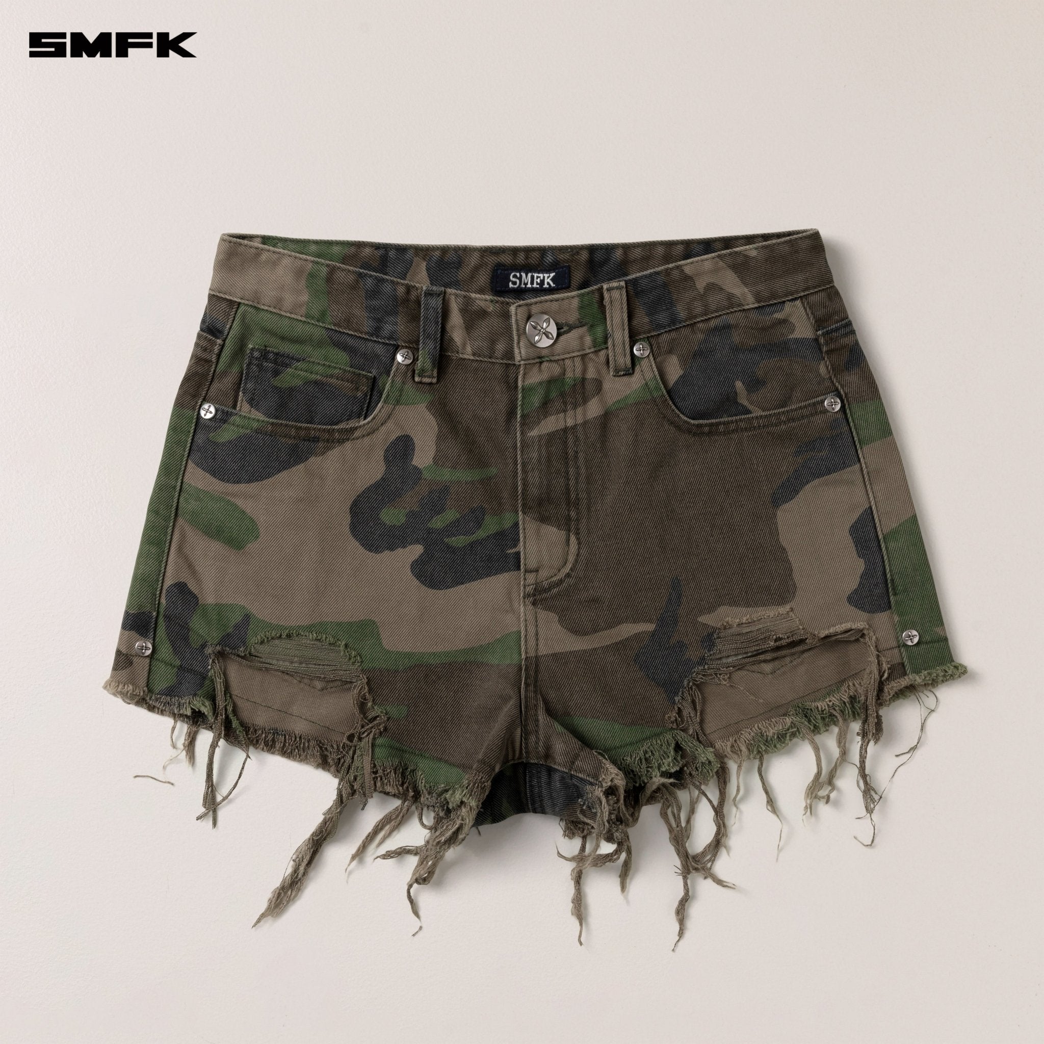 SMFK Compass Wild Denim Shorts In Army Green Camouflage | MADAX