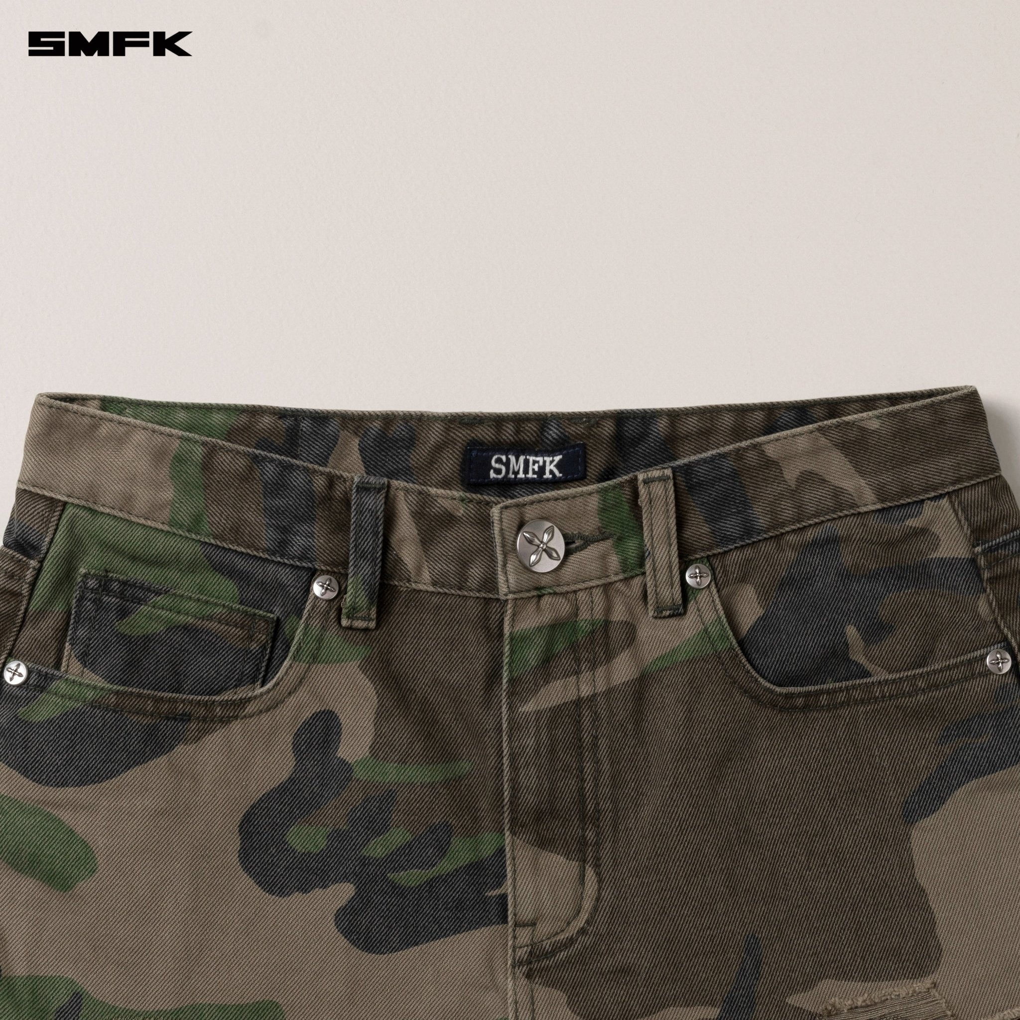 SMFK Compass Wild Denim Shorts In Army Green Camouflage | MADAX