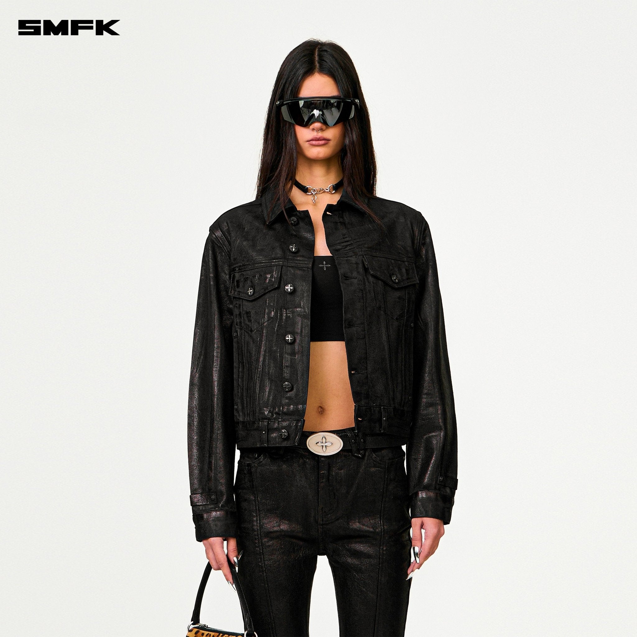 SMFK Compass Wild Waxed Denim Flared Jeans In Black | MADAX