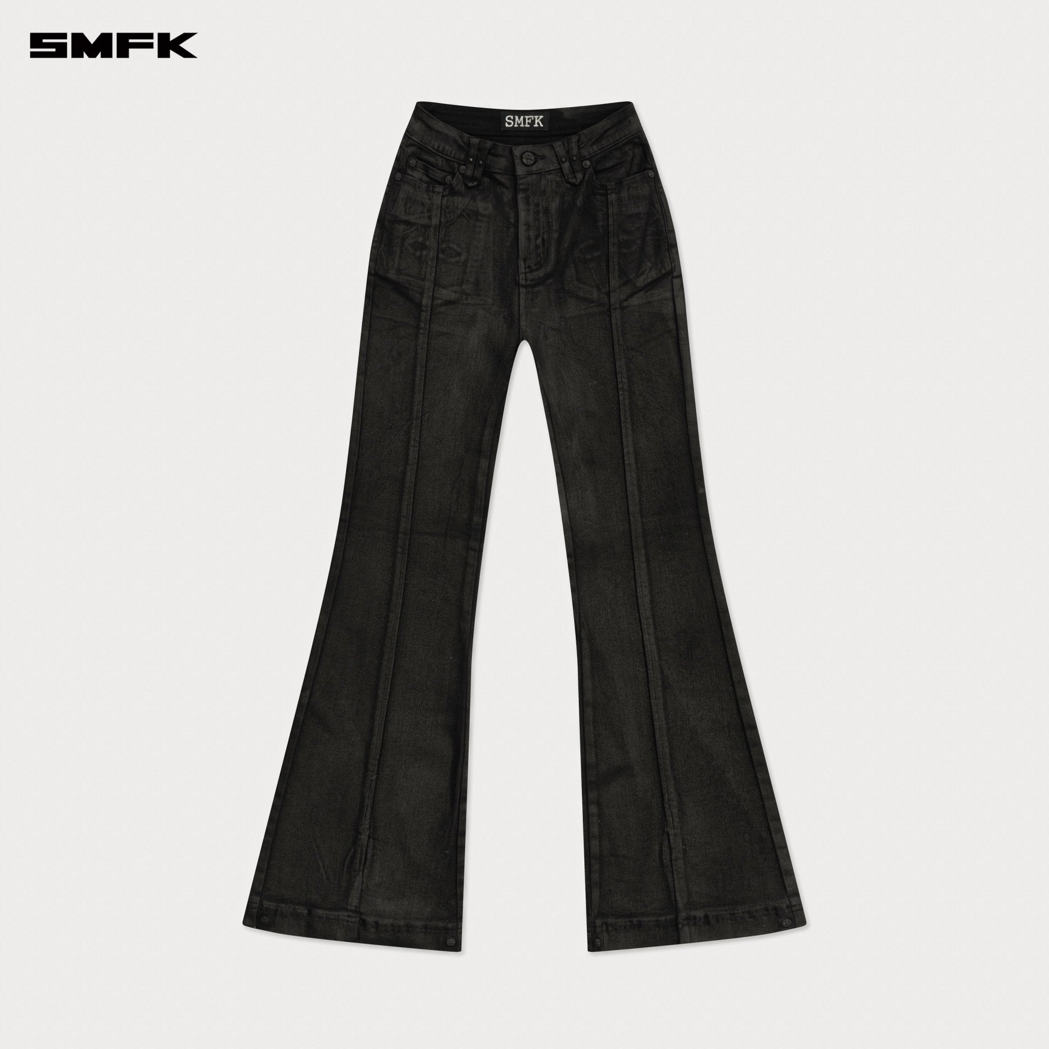 SMFK Compass Wild Waxed Denim Flared Jeans In Black | MADAX