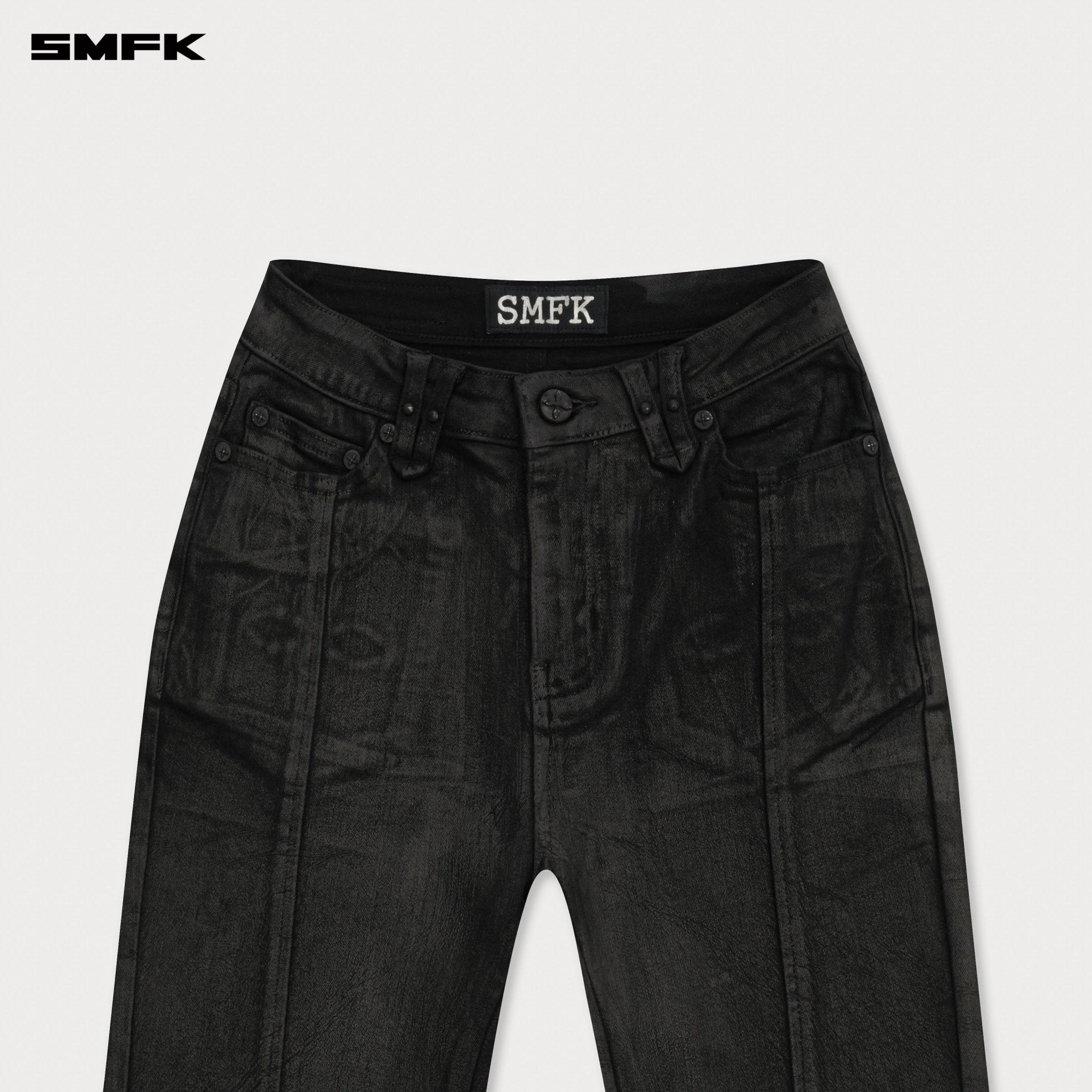 SMFK Compass Wild Waxed Denim Flared Jeans In Black | MADAX