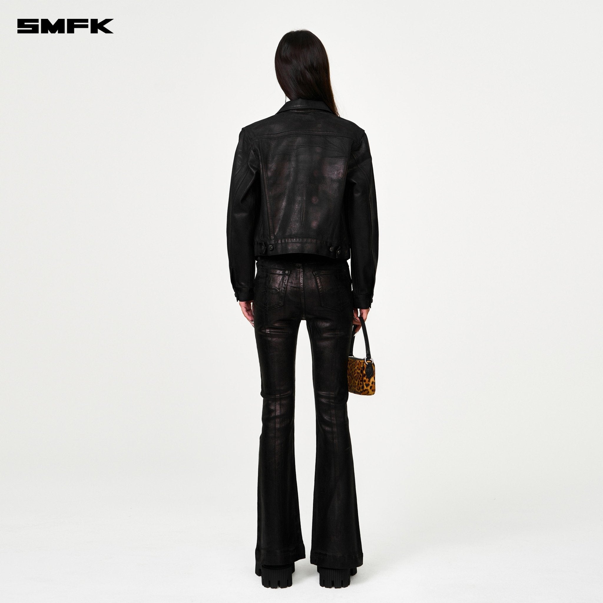 SMFK Compass Wild Waxed Denim Flared Jeans In Black | MADAX
