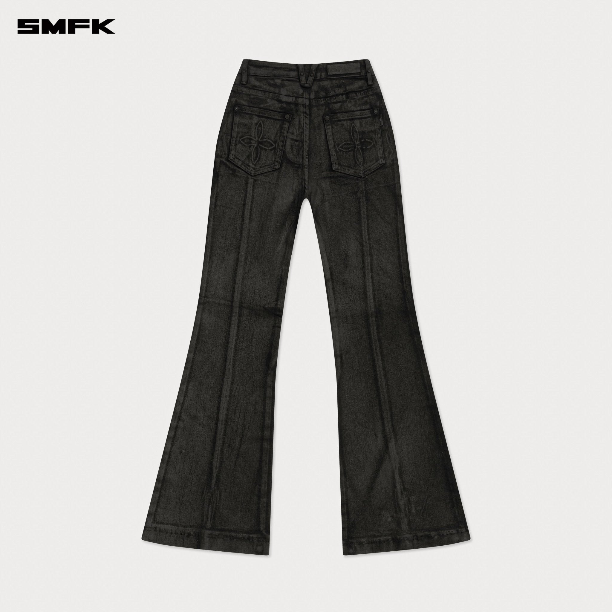 SMFK Compass Wild Waxed Denim Flared Jeans In Black | MADAX