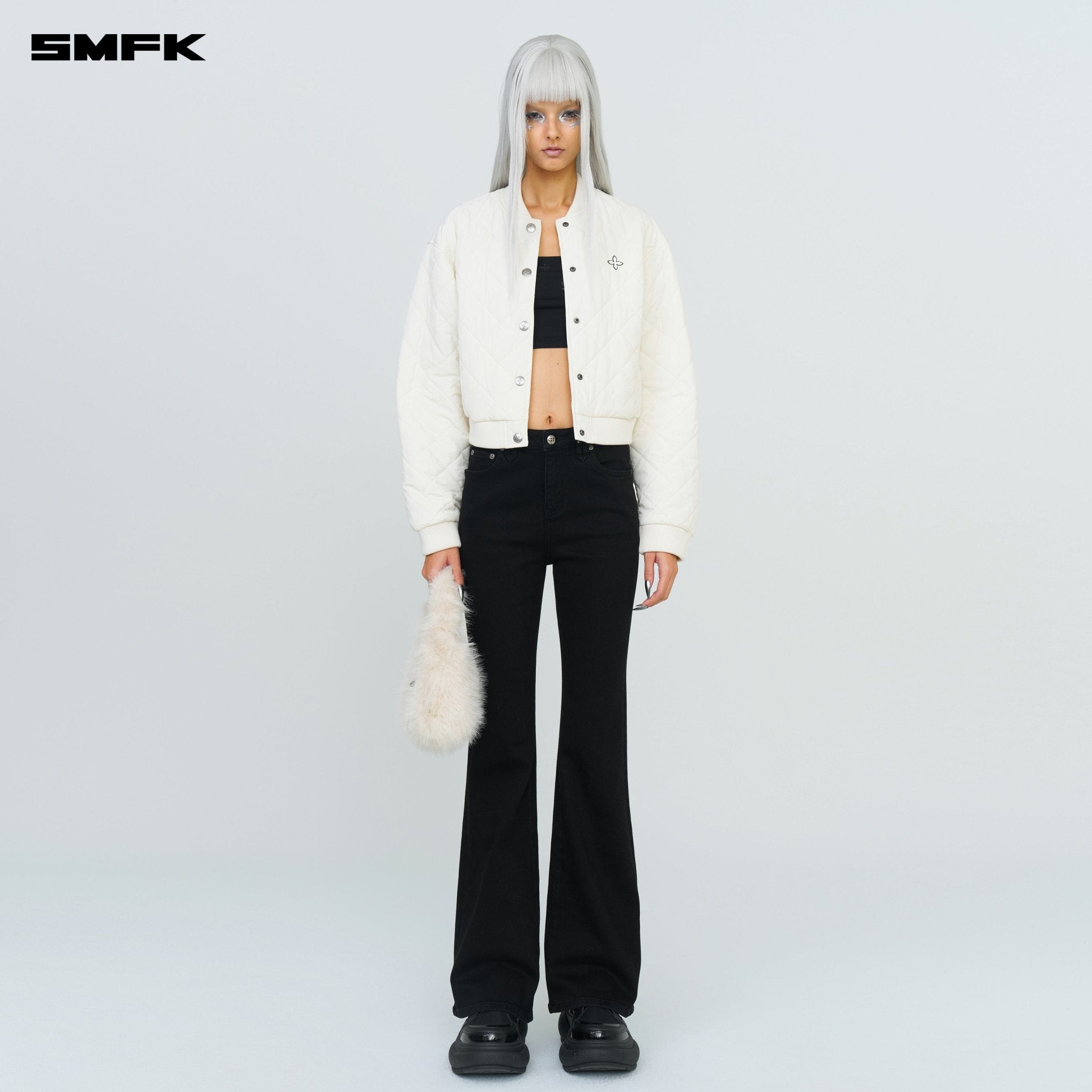 SMFK Compass Winter Badge Baseball Jacket In Cream | MADAX