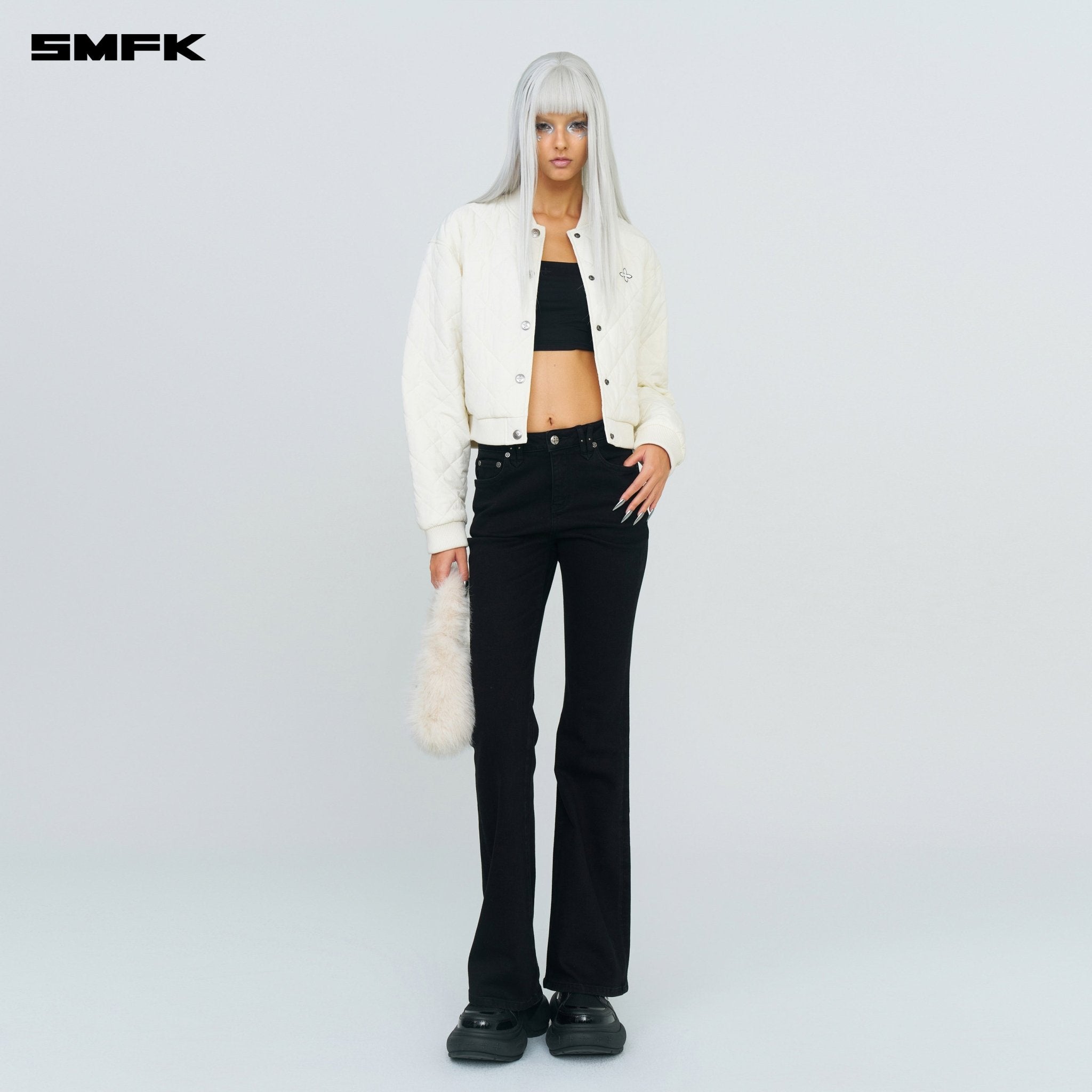 SMFK Compass Winter Badge Baseball Jacket In Cream | MADAX