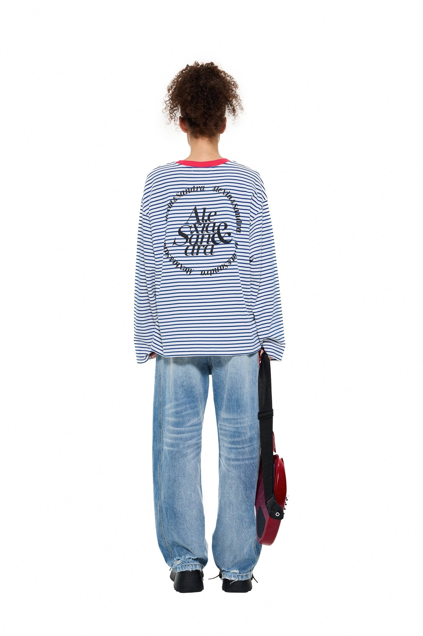 ALEXIA SANDRA Contrast Collar Rabbit Stripe T - Shirt in Blue | MADA IN CHINA