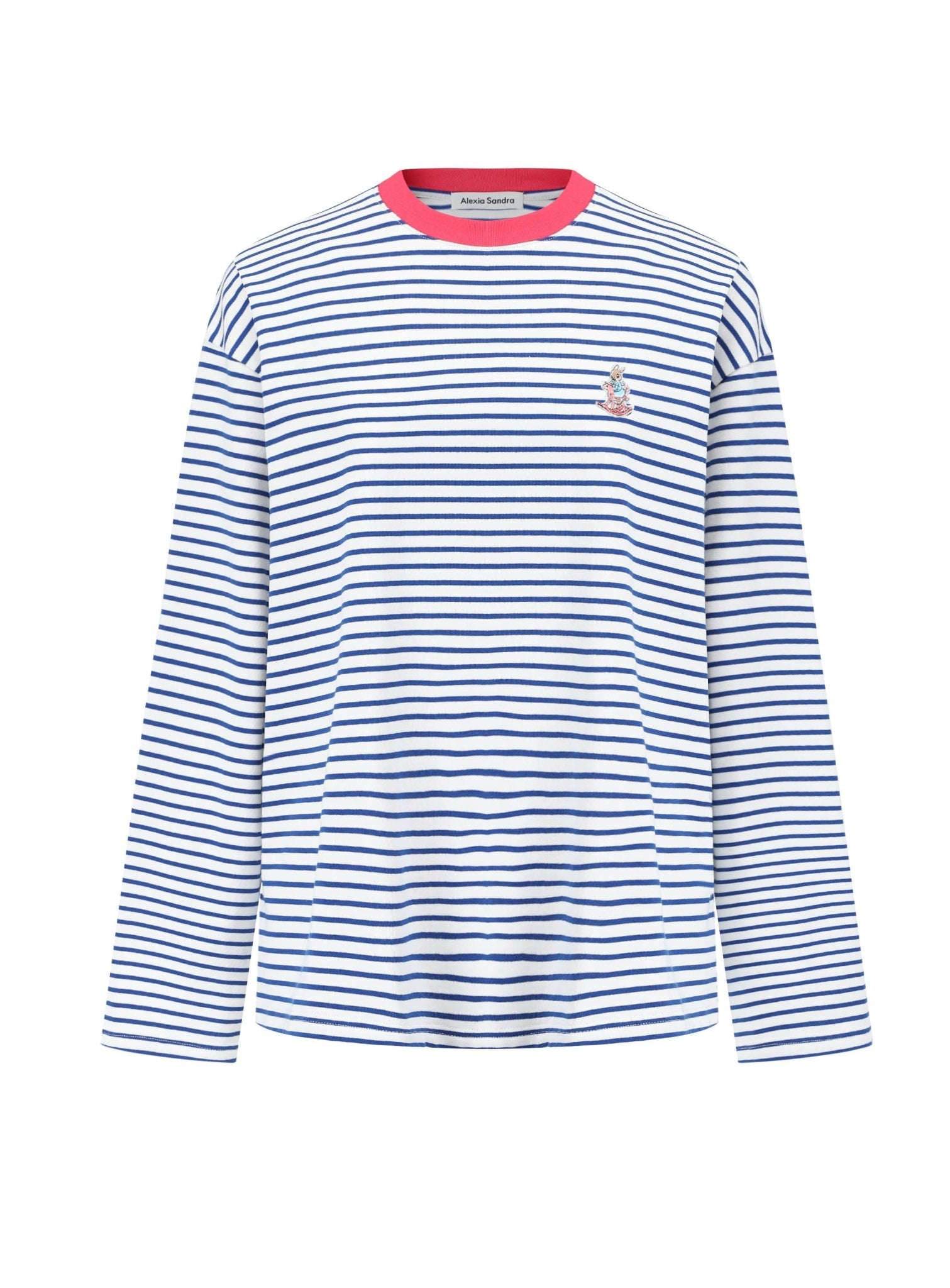 ALEXIA SANDRA Contrast Collar Rabbit Stripe T - Shirt in Blue | MADA IN CHINA