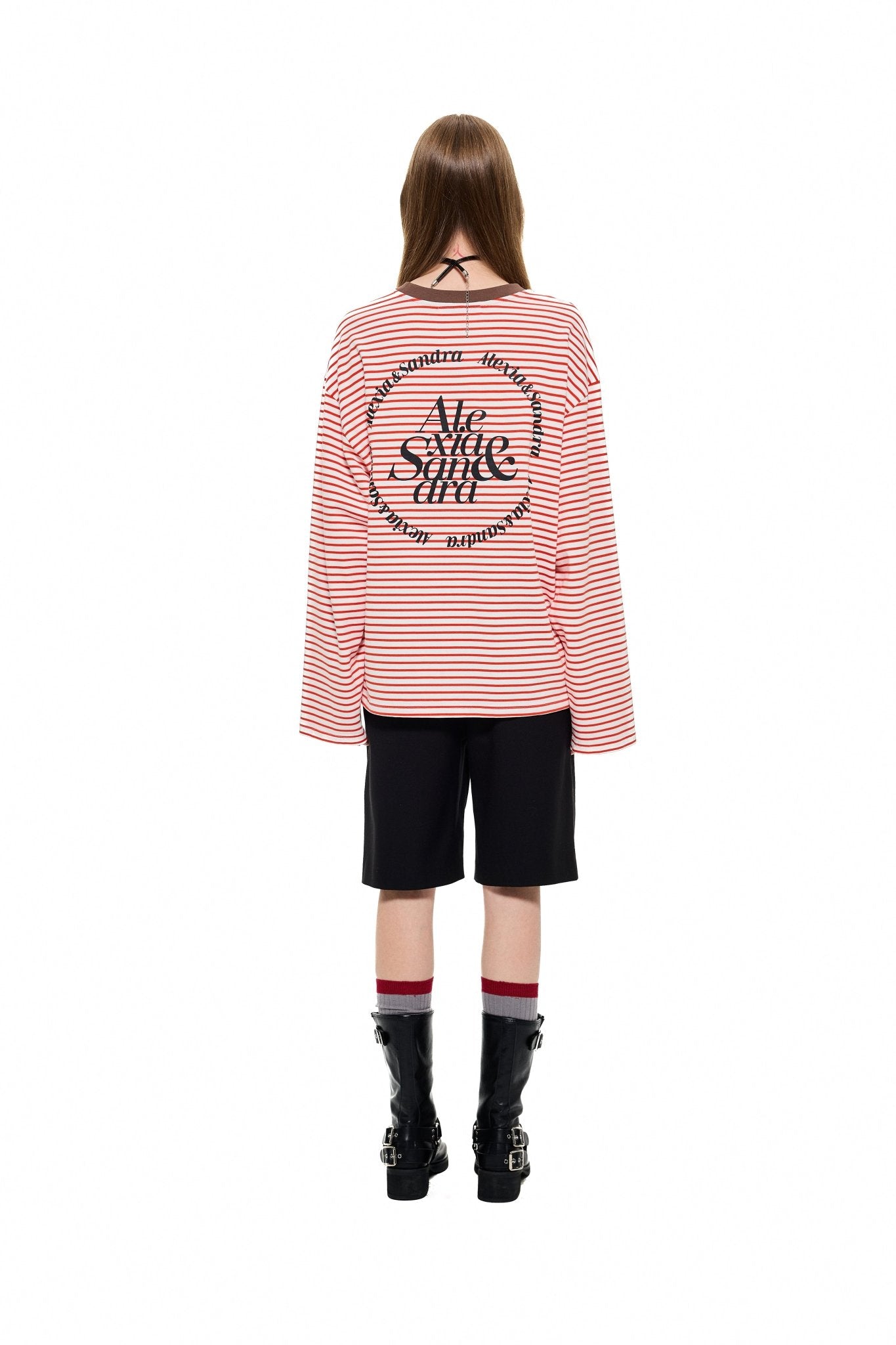 ALEXIA SANDRA Contrast Collar Rabbit Stripe T - Shirt in Red | MADA IN CHINA