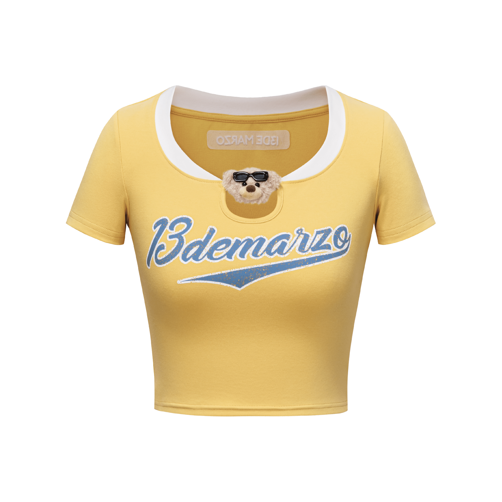 13DE MARZO Contrast Print Slim Fit Cropped T-shirt in Yellow | MADAX