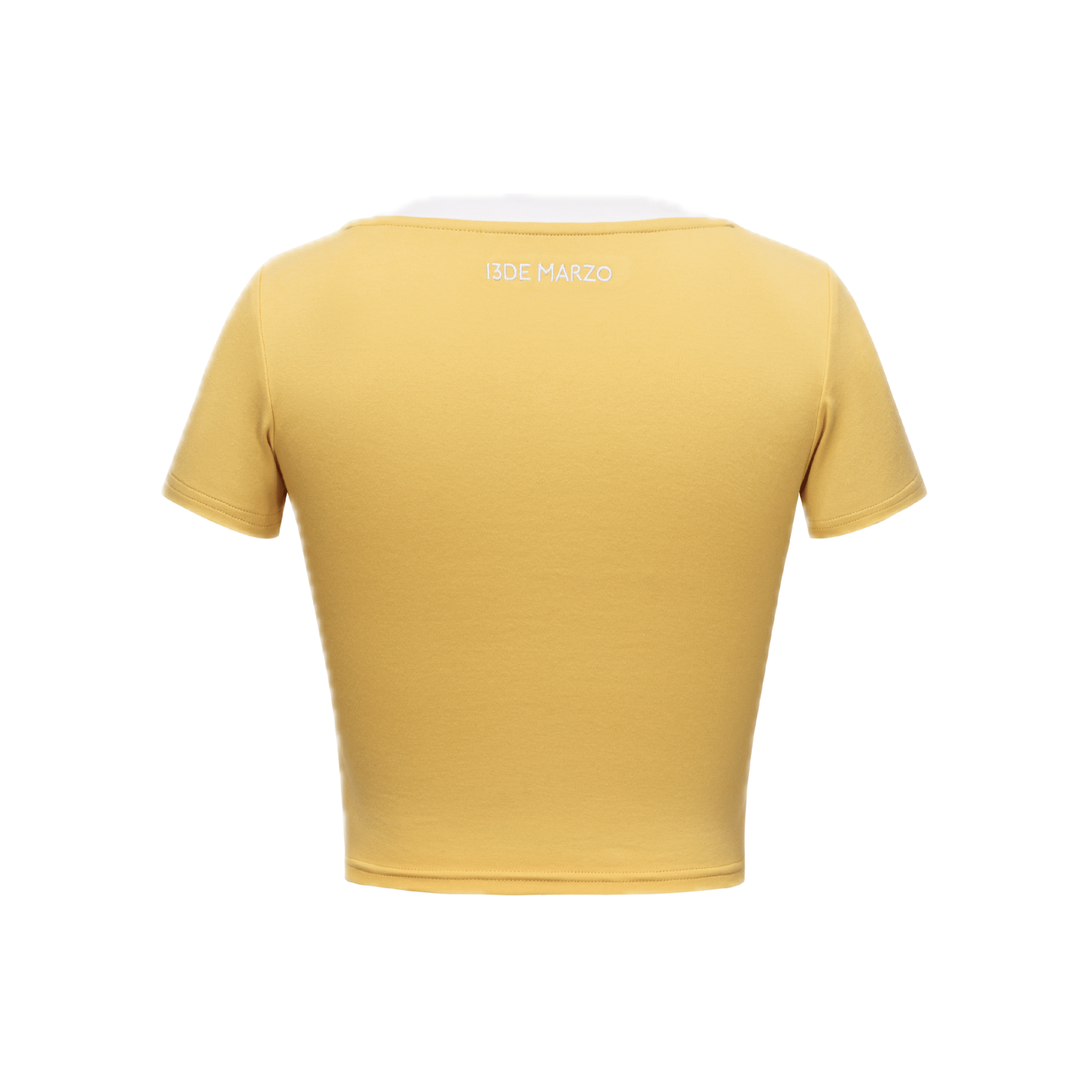 13DE MARZO Contrast Print Slim Fit Cropped T-shirt in Yellow | MADAX