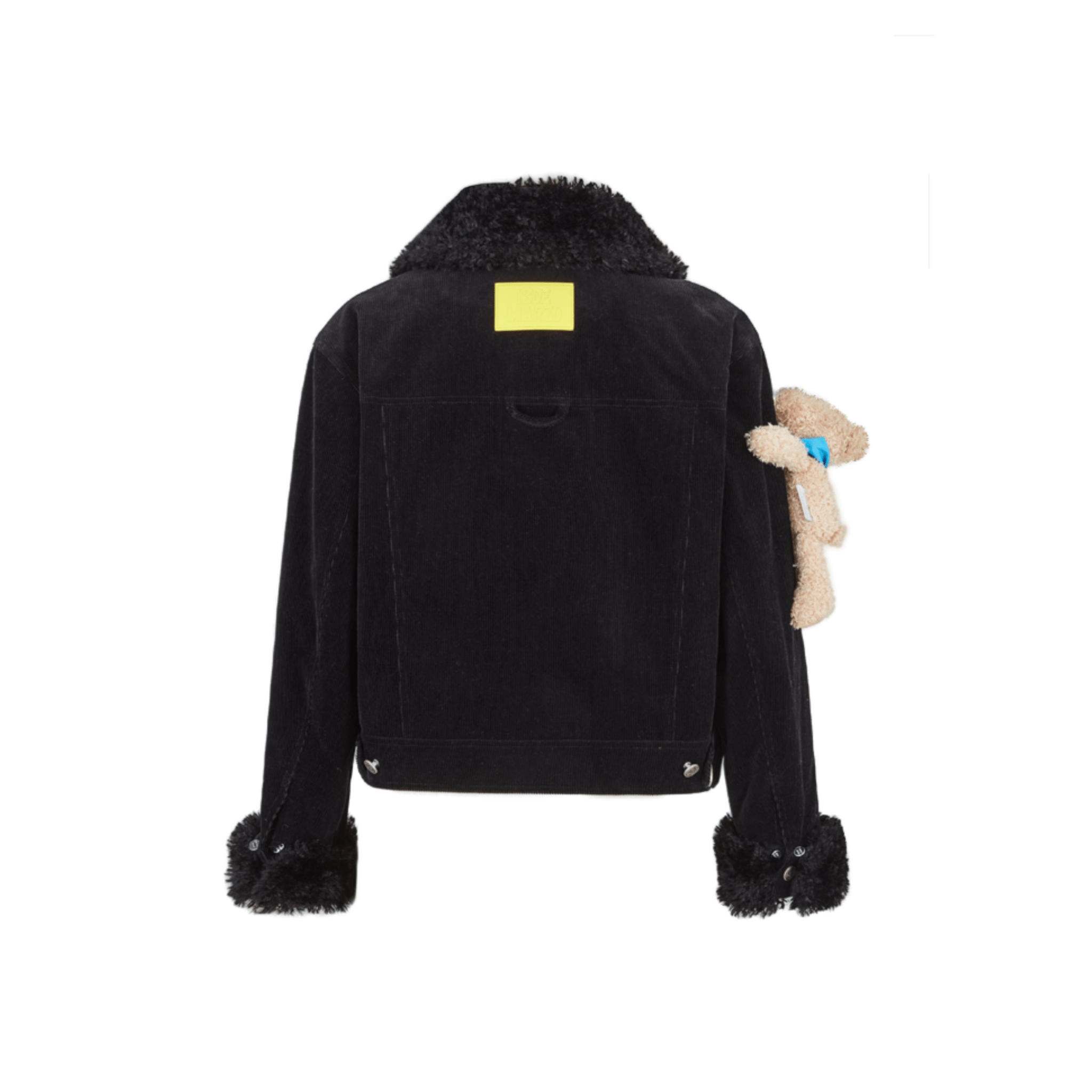 13DE MARZO Corduroy Detachable Fur Collar Quilted Jacket in Black | MADAX