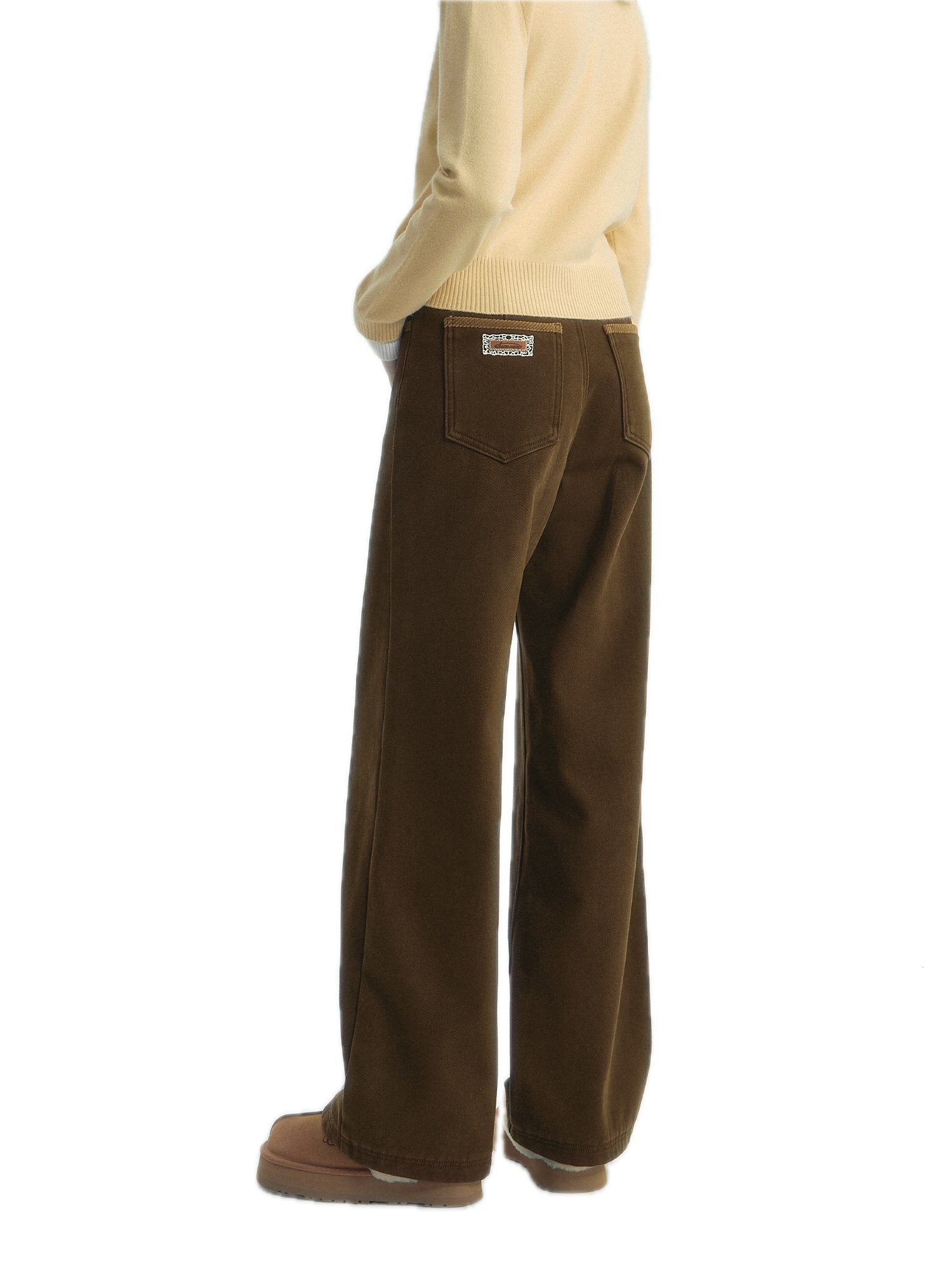 SOMESOWE Corduroy Patchwork Fleece Casual Pants In Coffee | MADAX