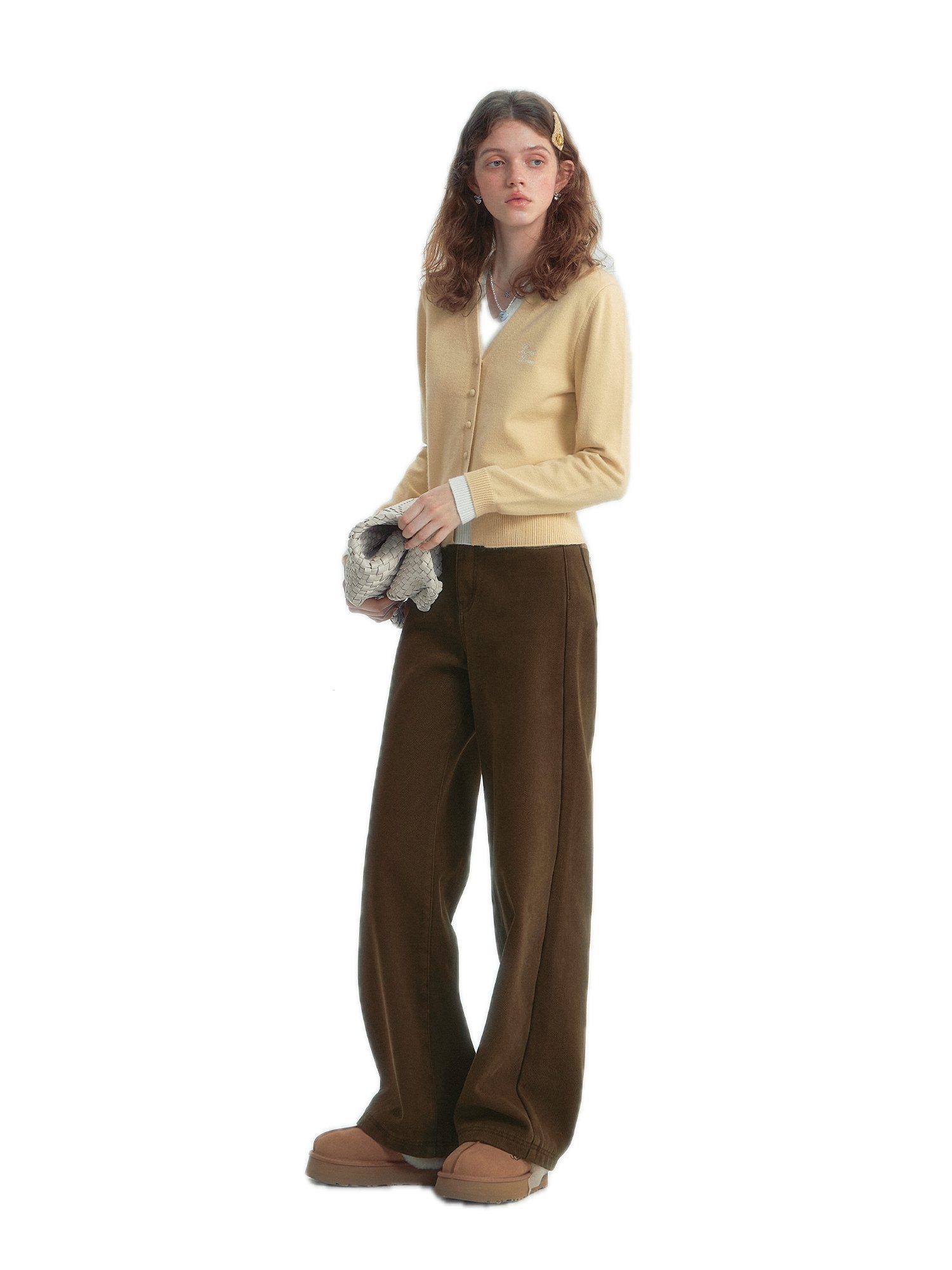 SOMESOWE Corduroy Patchwork Fleece Casual Pants In Coffee | MADAX