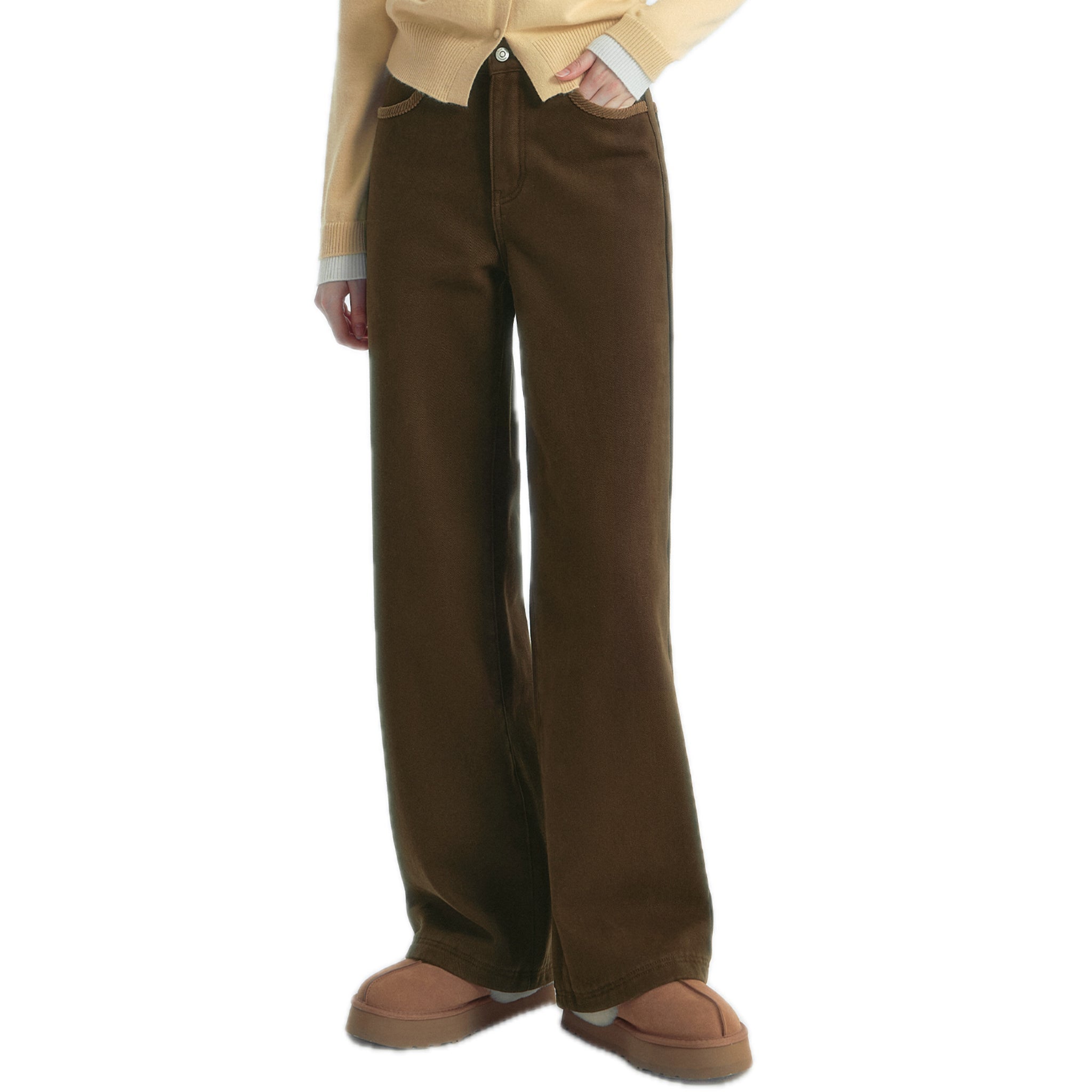 SOMESOWE Corduroy Patchwork Fleece Casual Pants In Coffee | MADAX