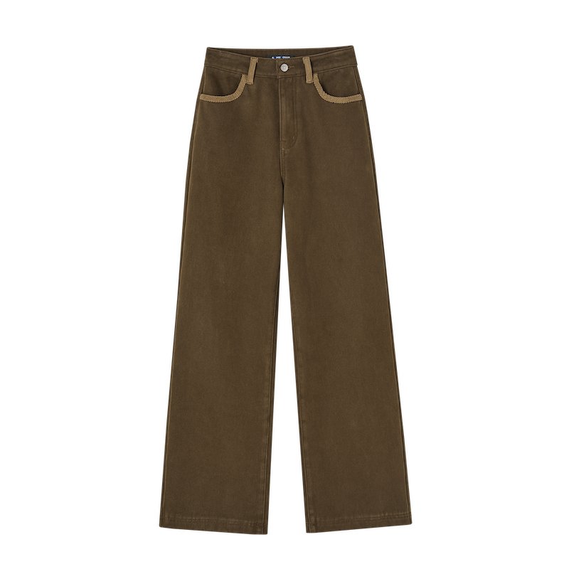 SOMESOWE Corduroy Patchwork Fleece Casual Pants In Coffee | MADAX