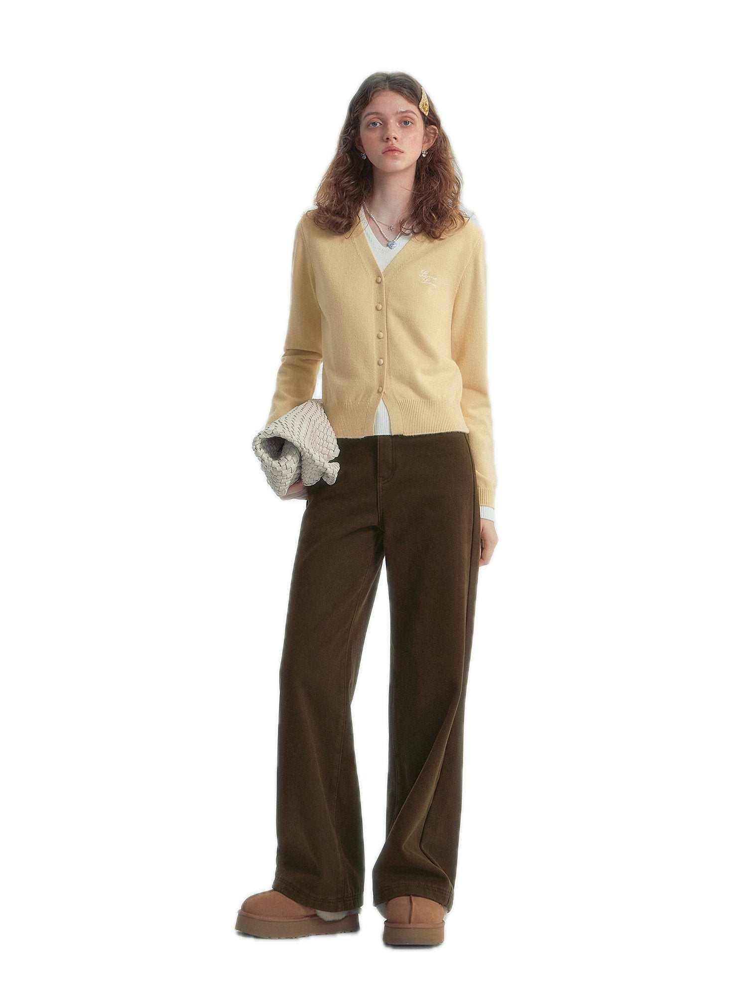 SOMESOWE Corduroy Patchwork Fleece Casual Pants In Coffee | MADAX