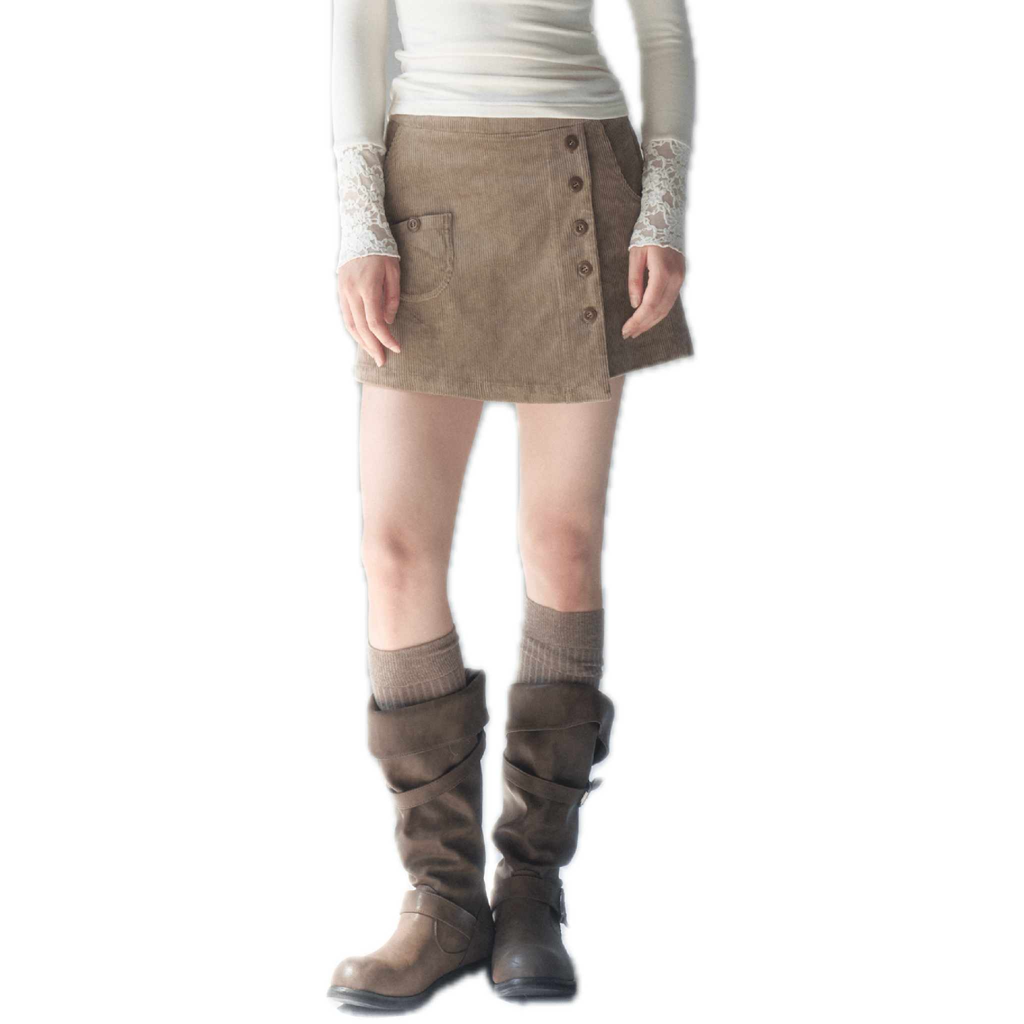 CHAOSCHAOS Corduroy Retro Skorts in Oatmeal Grey | MADAX