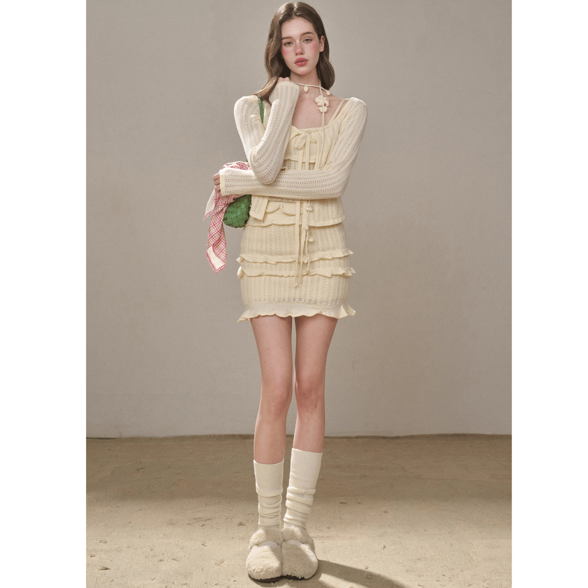 Group of Universe "Cream" Hollow Three - dimensional Flower Cardigan in Off - white | MADAX