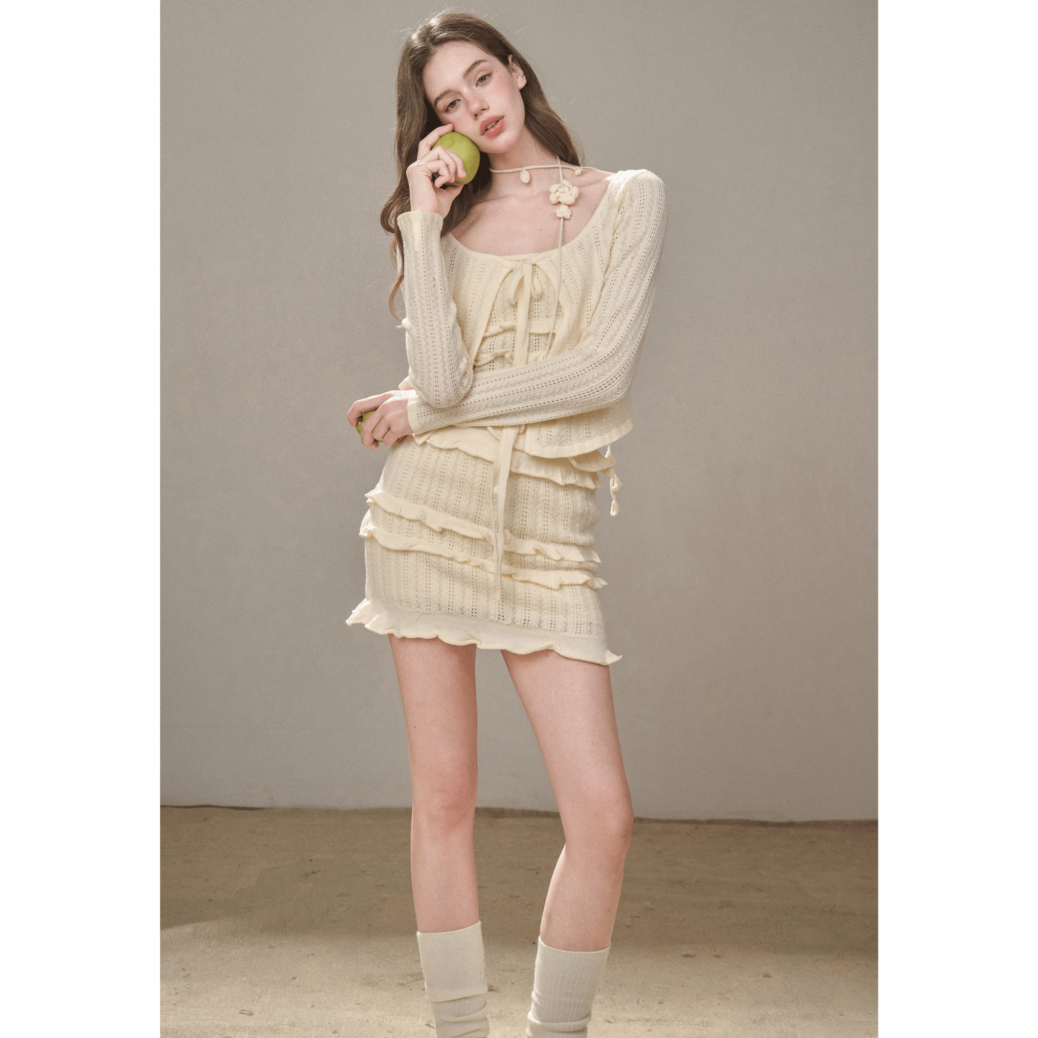 Group of Universe "Cream" Hollow Three - dimensional Flower Skirt in Off - white | MADAX